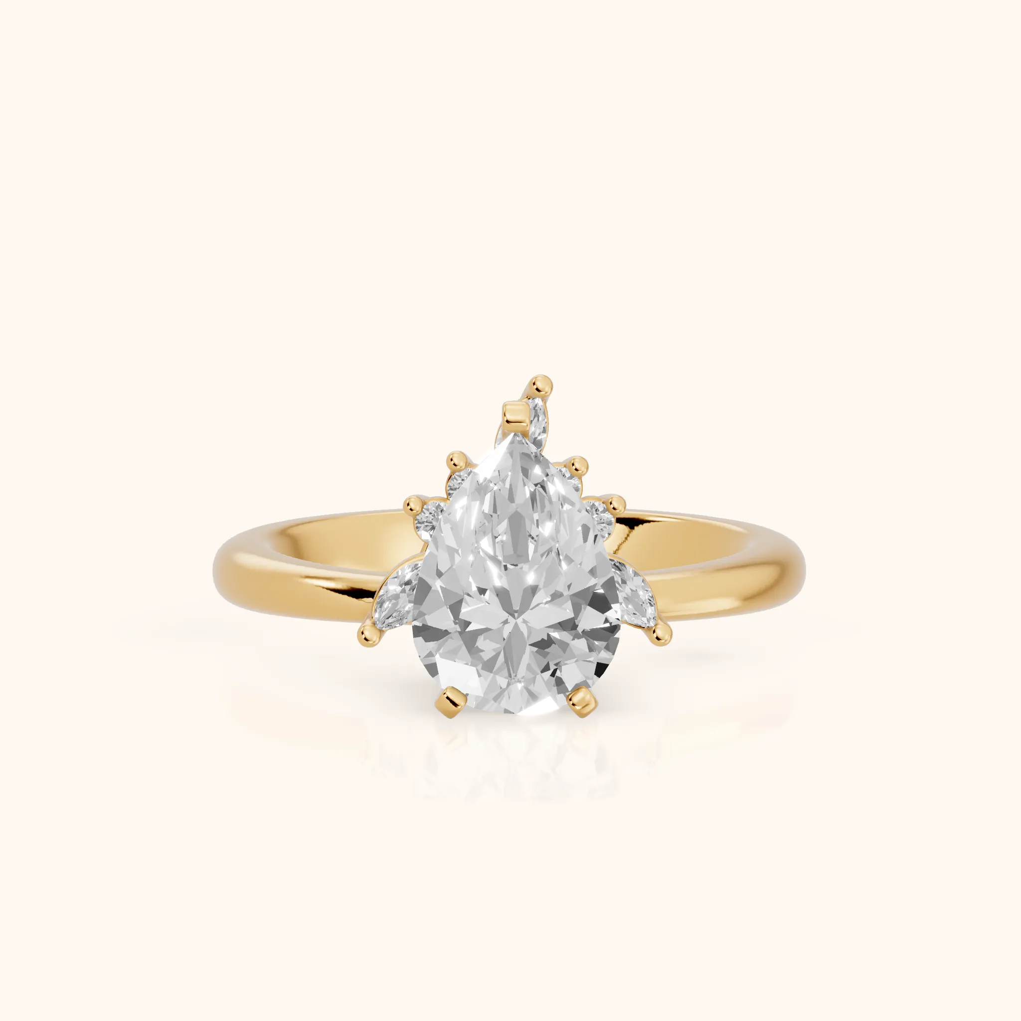 Fiorella Leaf Cluster Pear Diamond Engagement Ring in Yellow Gold — view 1