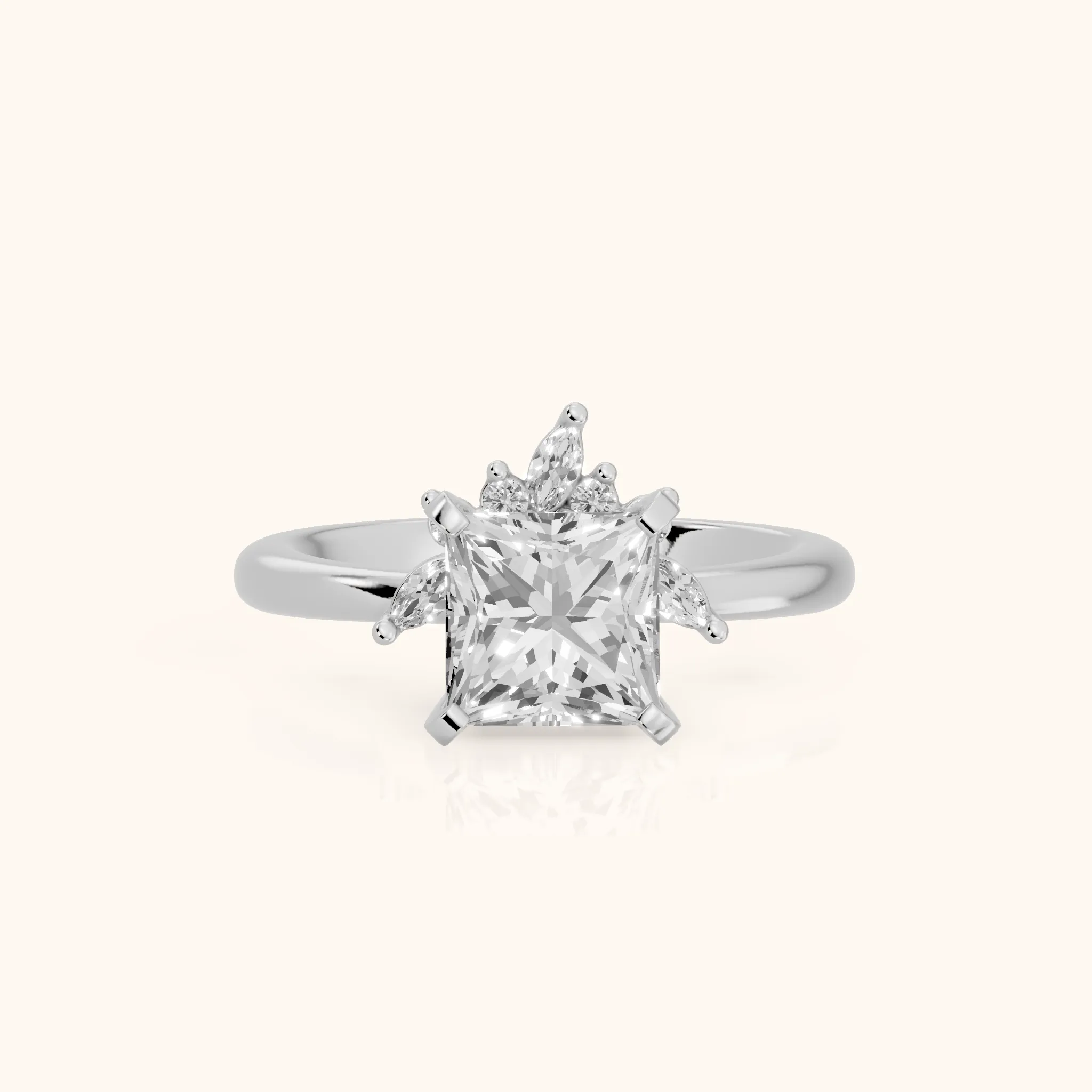 Fiorella Leaf Cluster Princess Diamond Engagement Ring in Platinum — view 1
