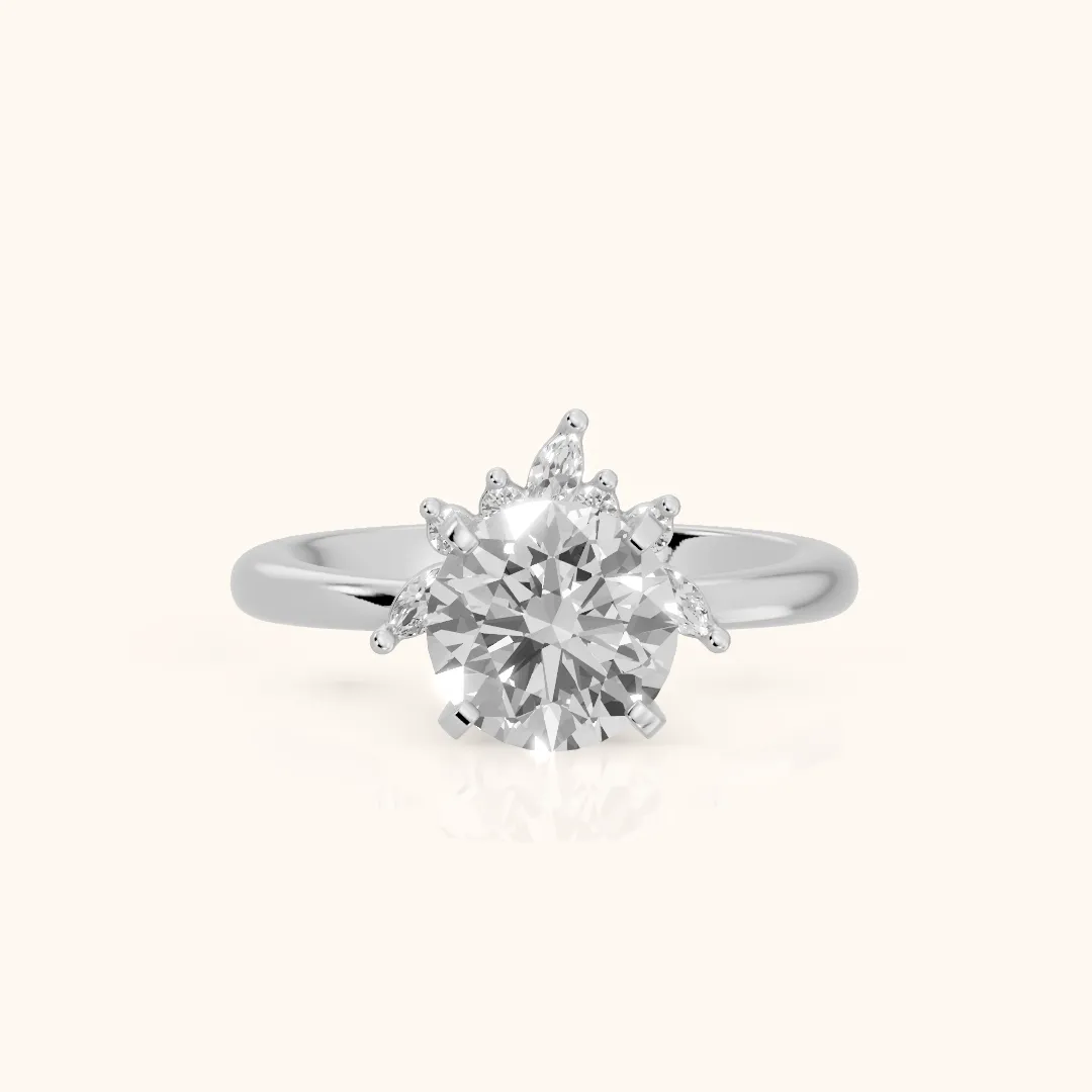 Fiorella Leaf Cluster Round Diamond Engagement Ring in Platinum — view 2