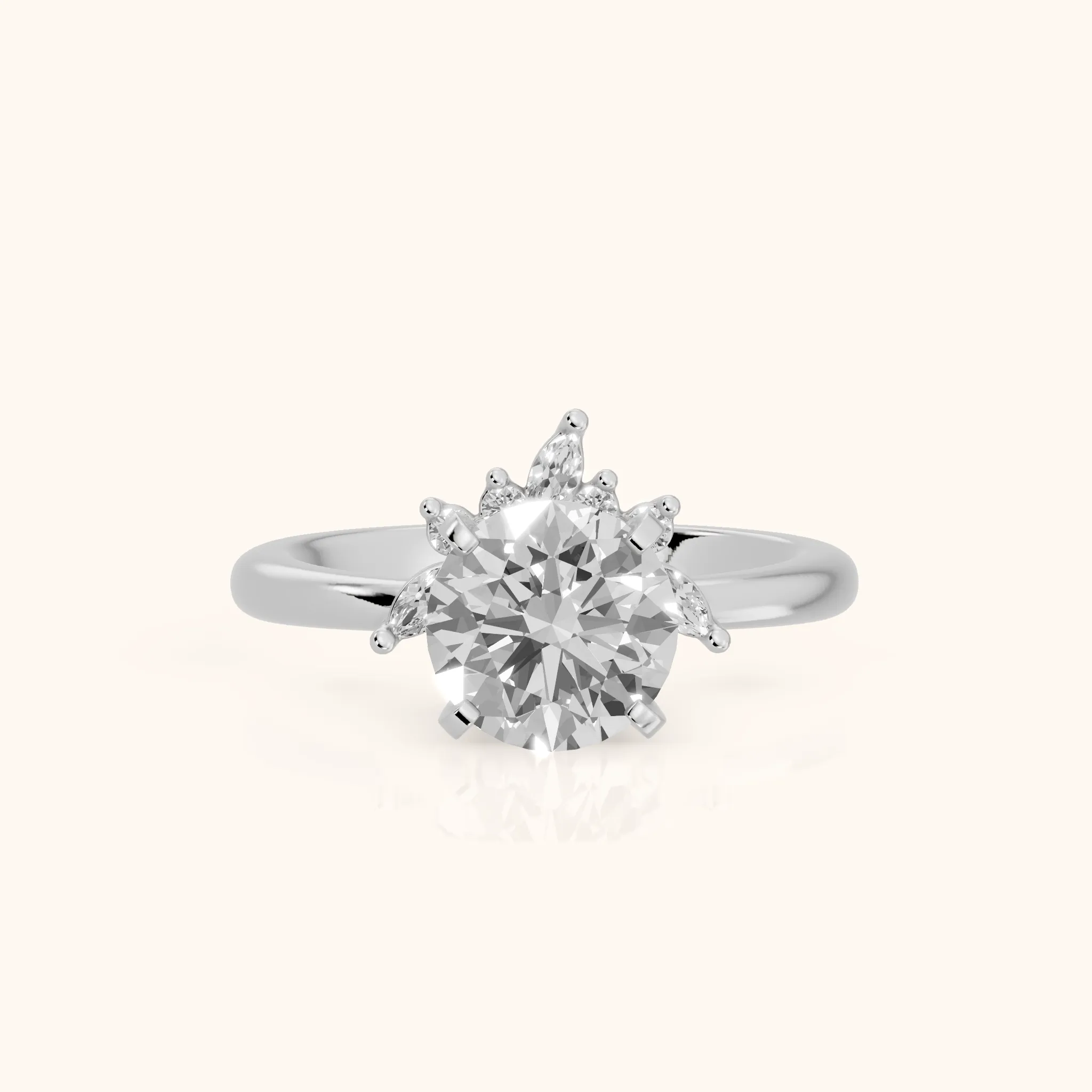 Fiorella Leaf Cluster Round Diamond Engagement Ring in Platinum — view 1