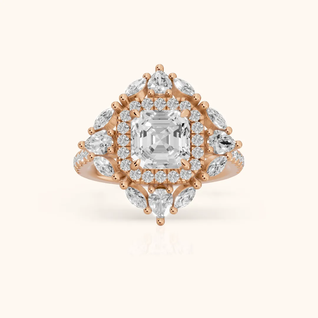 Gianna Vintage Double Halo Asscher Diamond Engagement Ring in Rose Gold — view 2