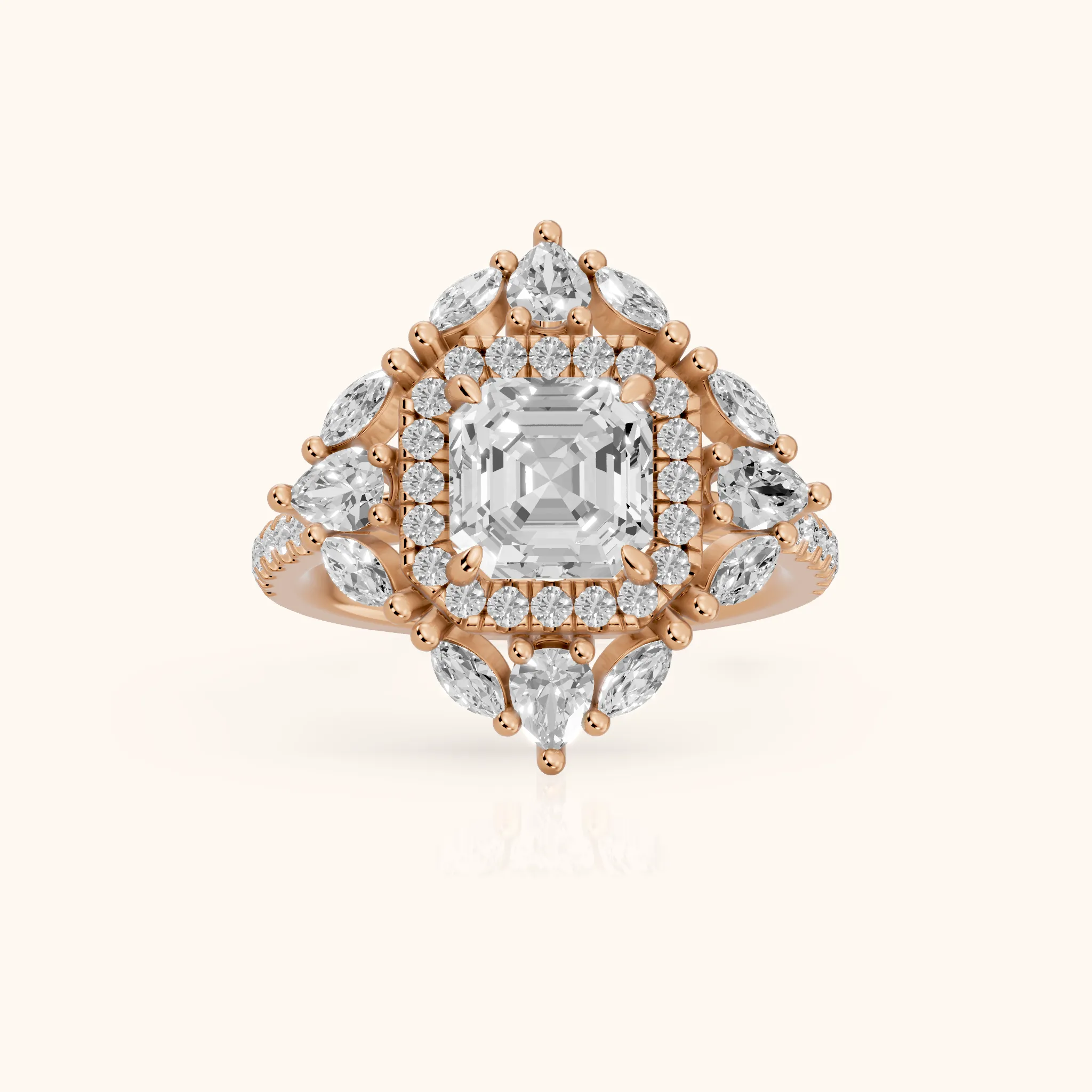 Gianna Vintage Double Halo Asscher Diamond Engagement Ring in Rose Gold — view 1