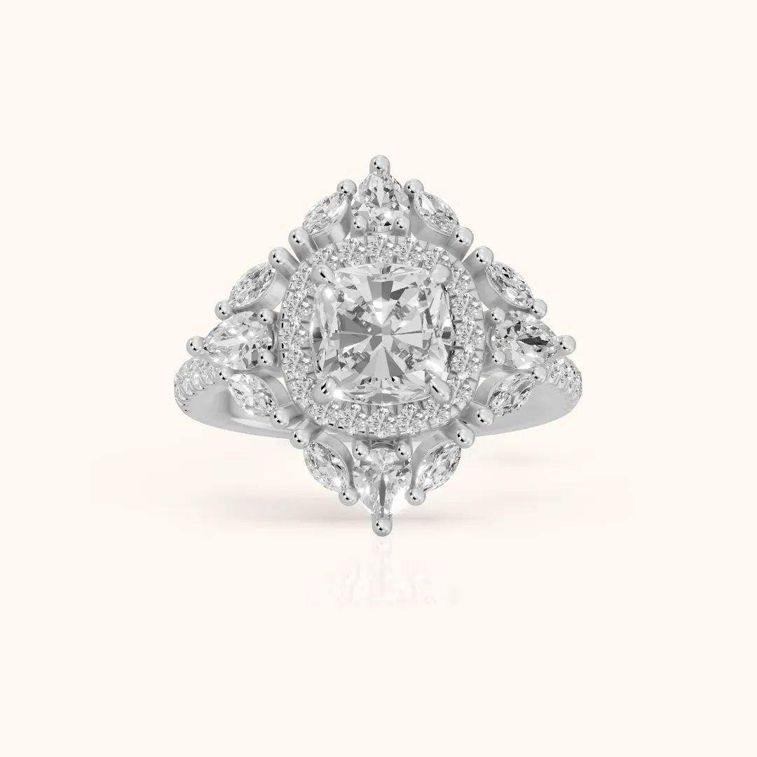Gianna Vintage Double Halo Cushion Diamond Engagement Ring in Silver — view 2