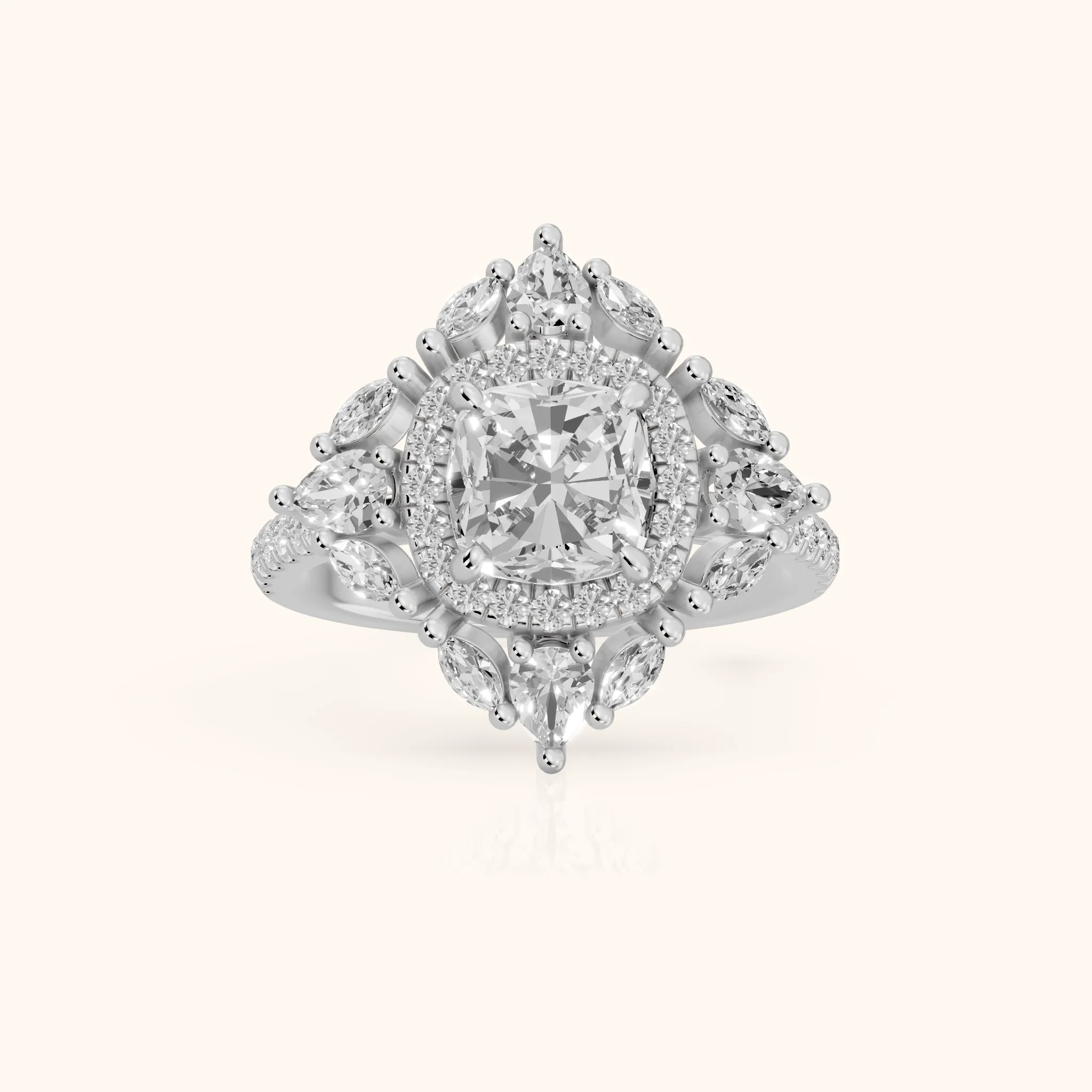 Gianna Vintage Double Halo Cushion Diamond Engagement Ring in Silver — view 1
