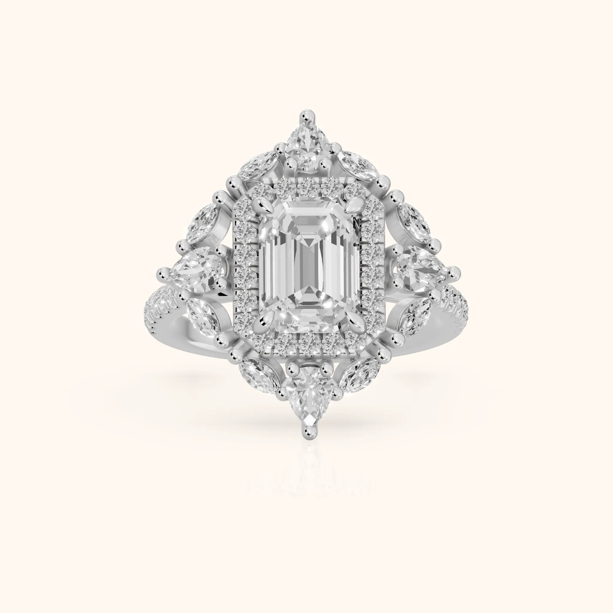 Gianna Vintage Double Halo Emerald Diamond Engagement Ring in Silver — view 1
