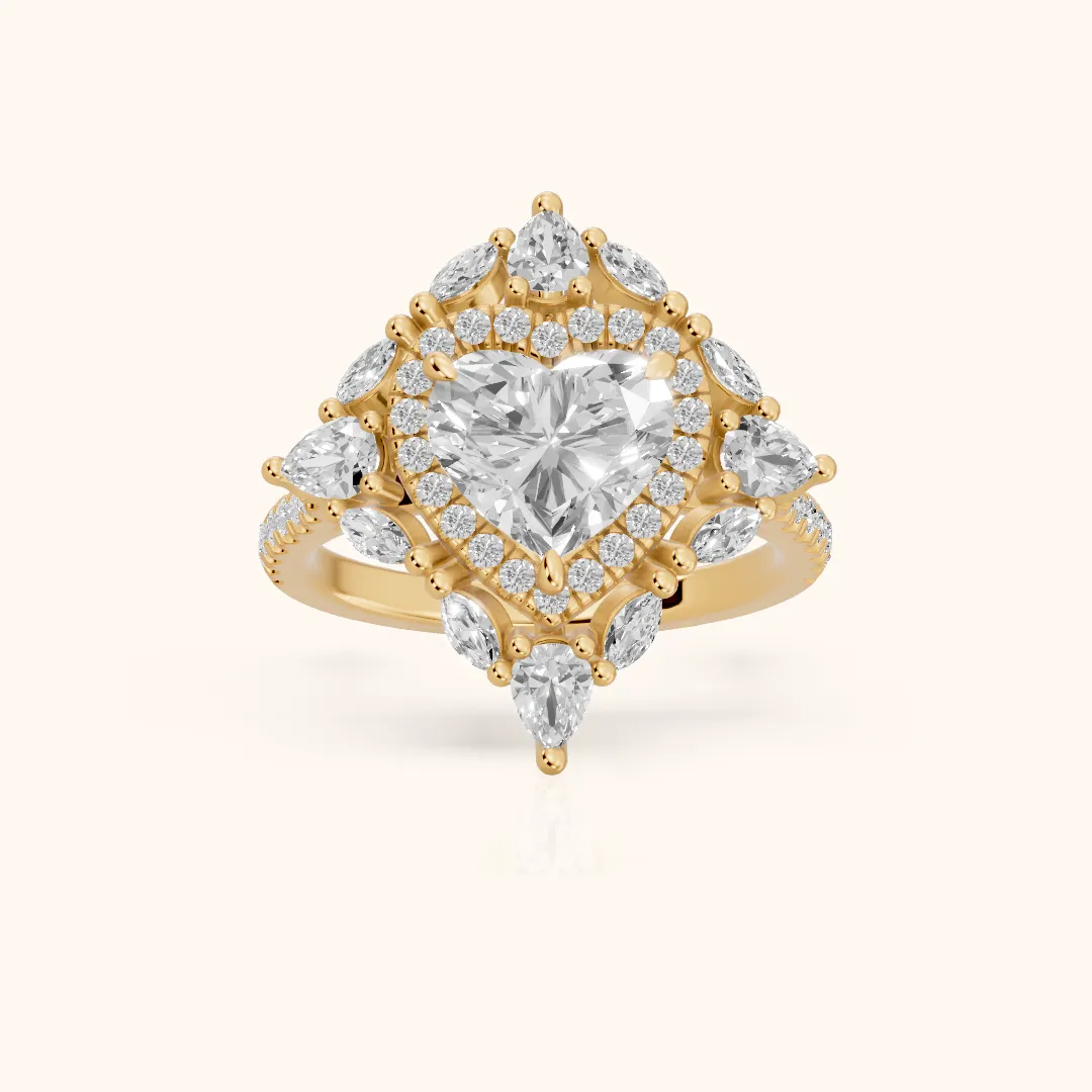 Gianna Vintage Double Halo Heart Diamond Engagement Ring in Yellow Gold — view 2