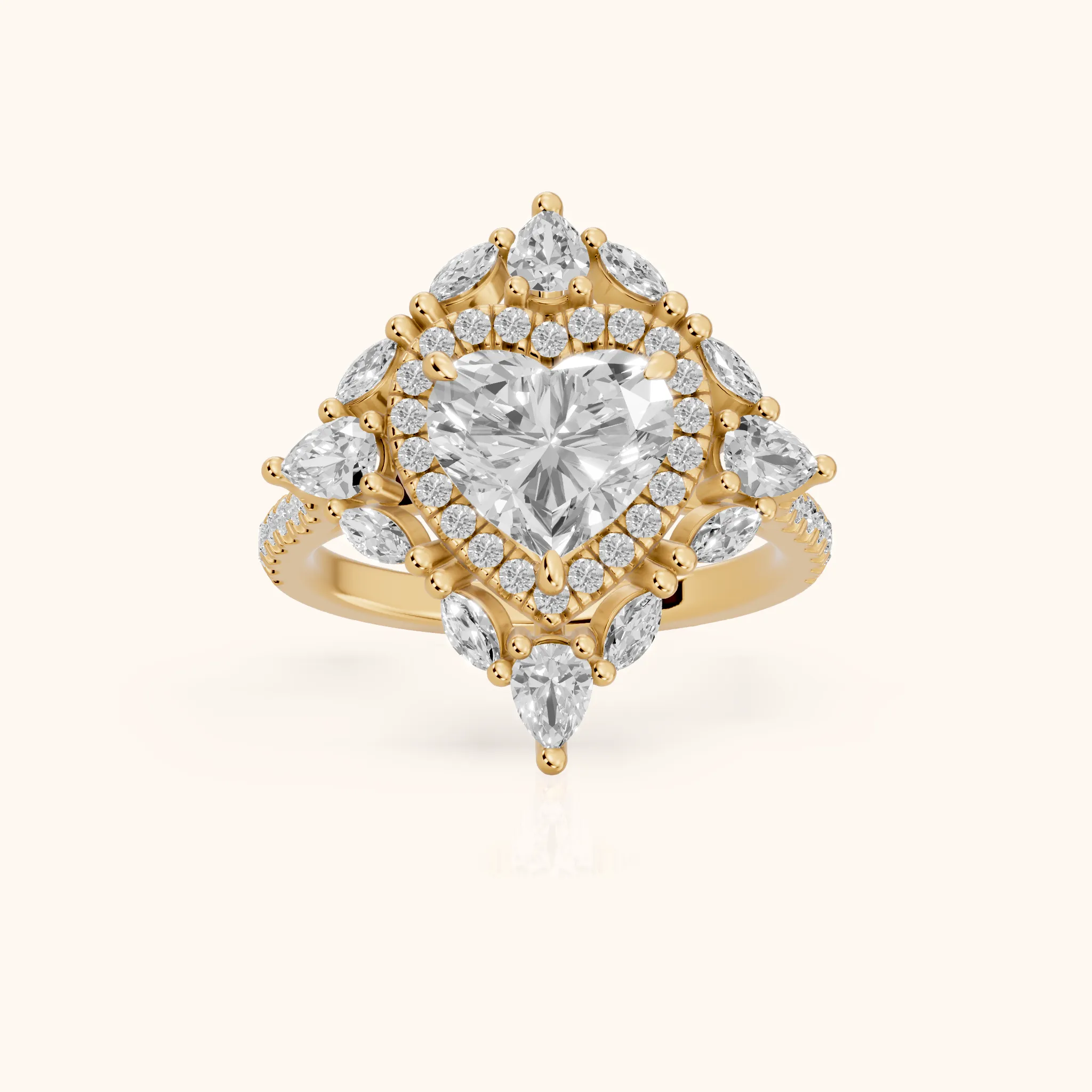 Gianna Vintage Double Halo Heart Diamond Engagement Ring in Yellow Gold — view 1