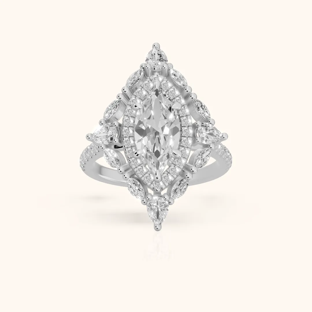Gianna Vintage Double Halo Marquise Diamond Engagement Ring in White Gold — view 2