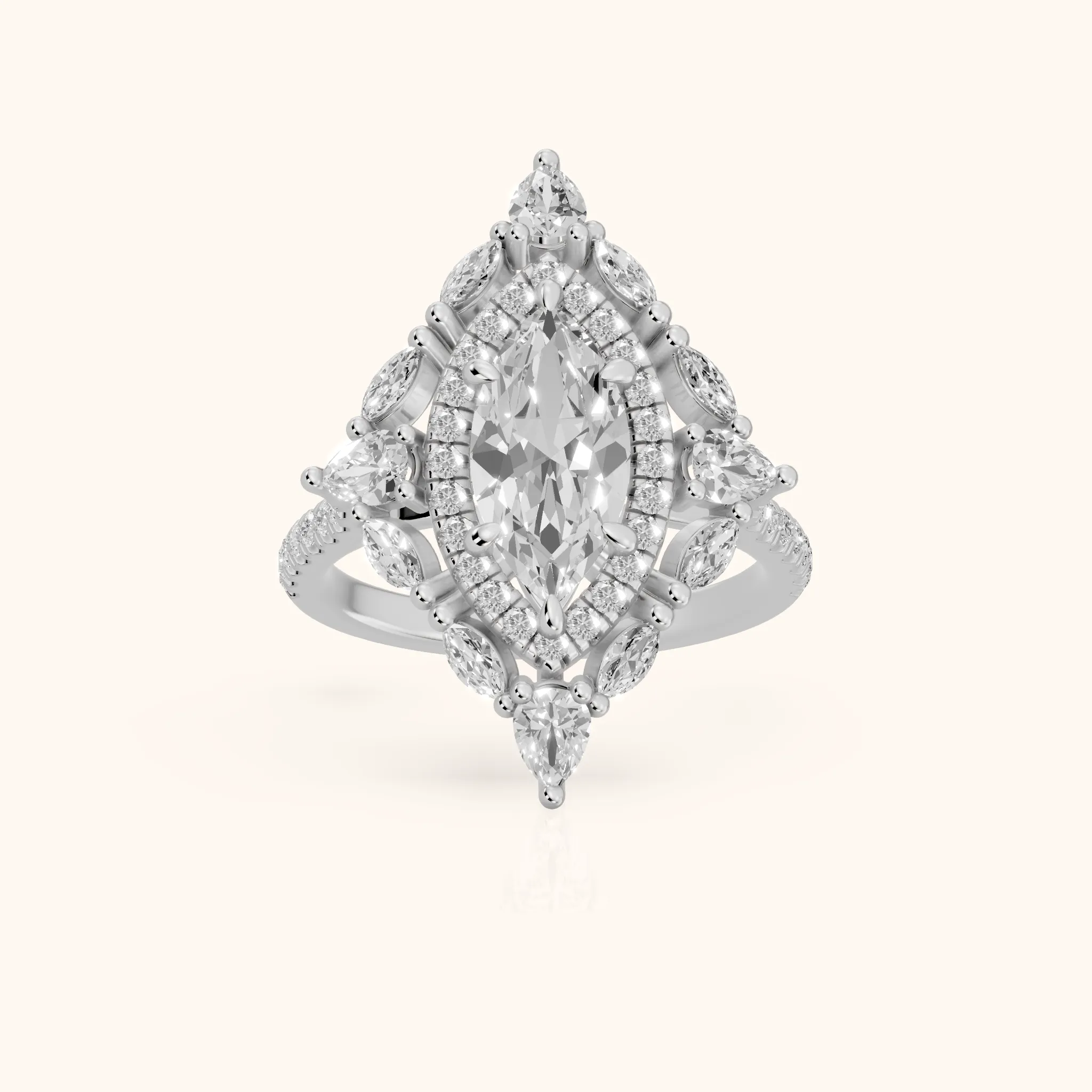Gianna Vintage Double Halo Marquise Diamond Engagement Ring in White Gold — view 1