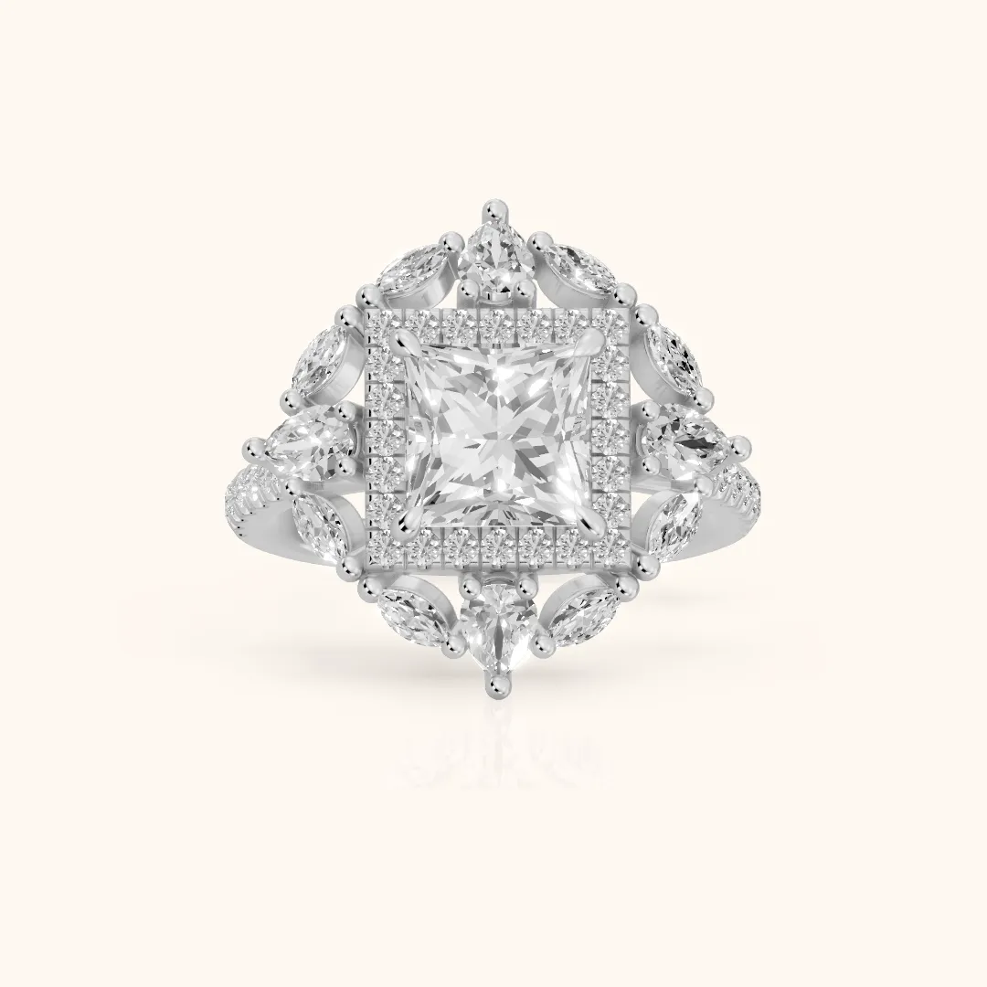 Gianna Vintage Double Halo Princess Diamond Engagement Ring in Platinum — view 2