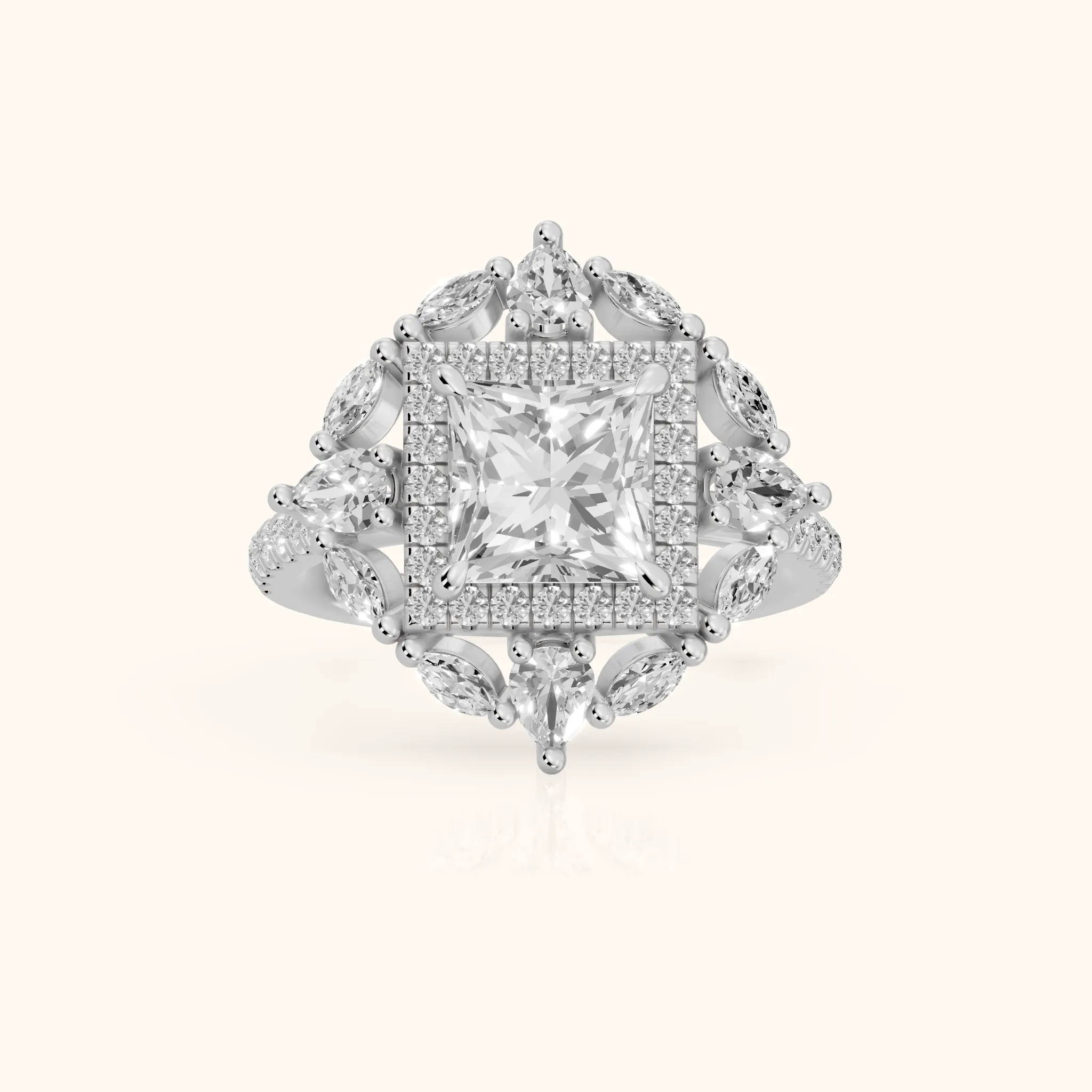 Gianna Vintage Double Halo Princess Diamond Engagement Ring in Platinum — view 1
