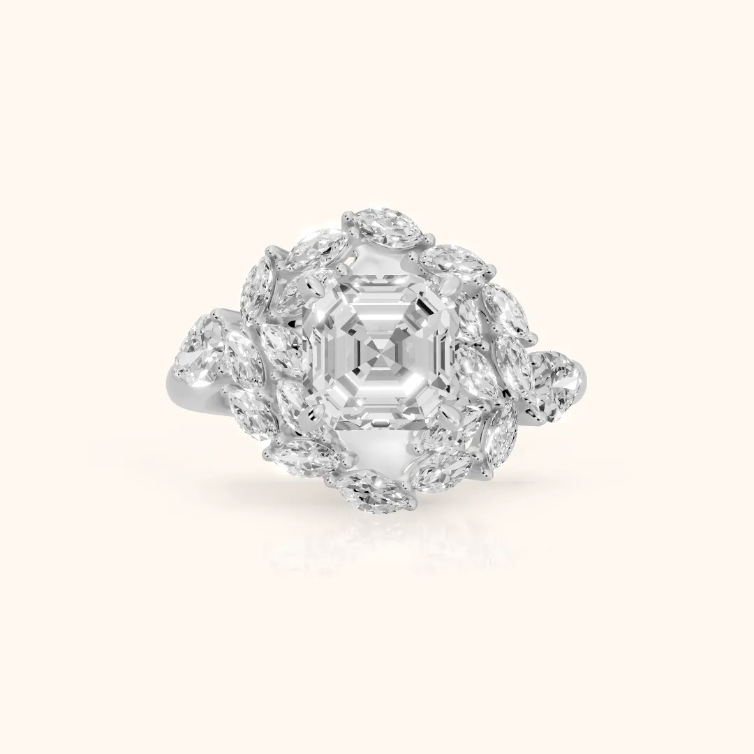 Liliana Leaf Cluster Asscher Diamond Engagement Ring in Silver — view 2