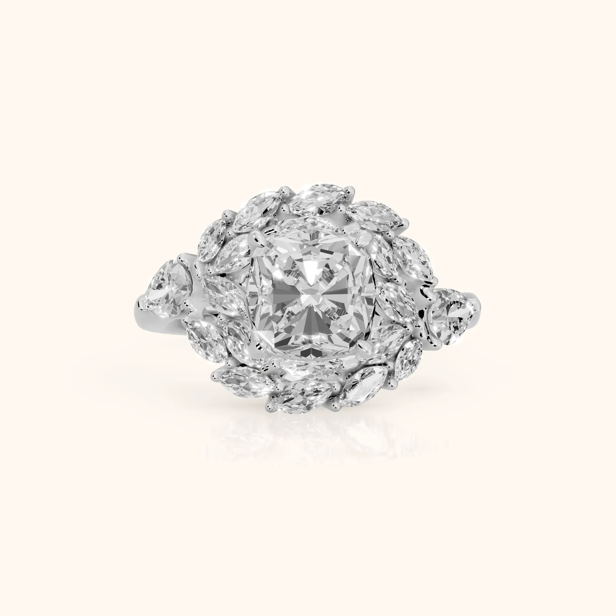 Liliana Leaf Cluster Cushion Diamond Engagement Ring in Silver — view 1