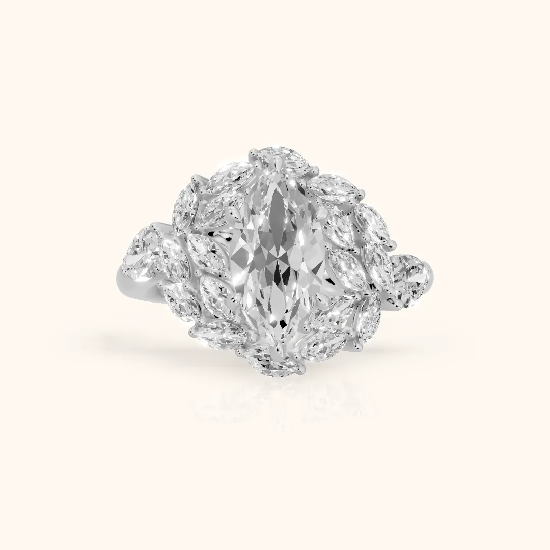 Liliana Leaf Cluster Marquise Diamond Engagement Ring in White Gold — view 2