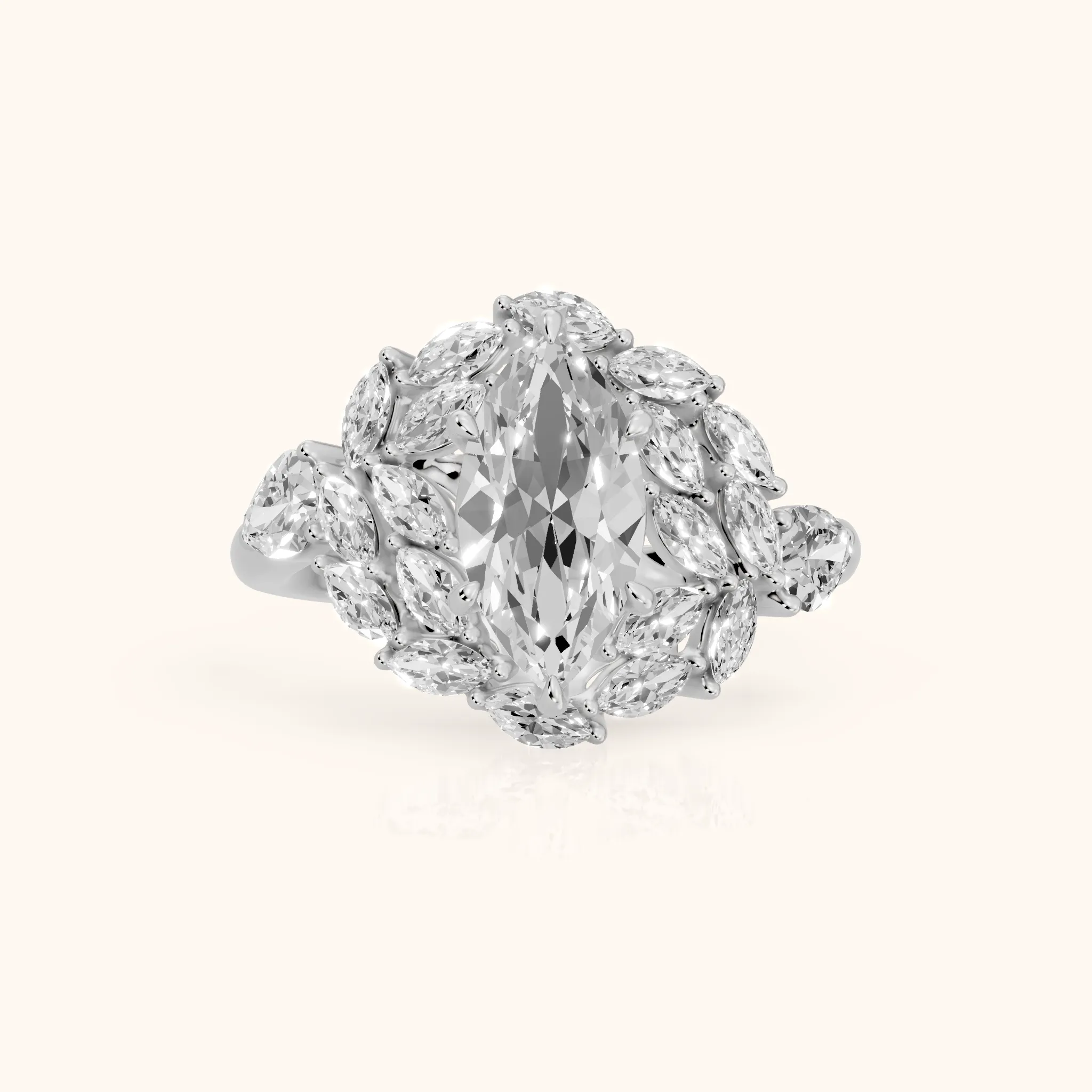 Liliana Leaf Cluster Marquise Diamond Engagement Ring in White Gold — view 1
