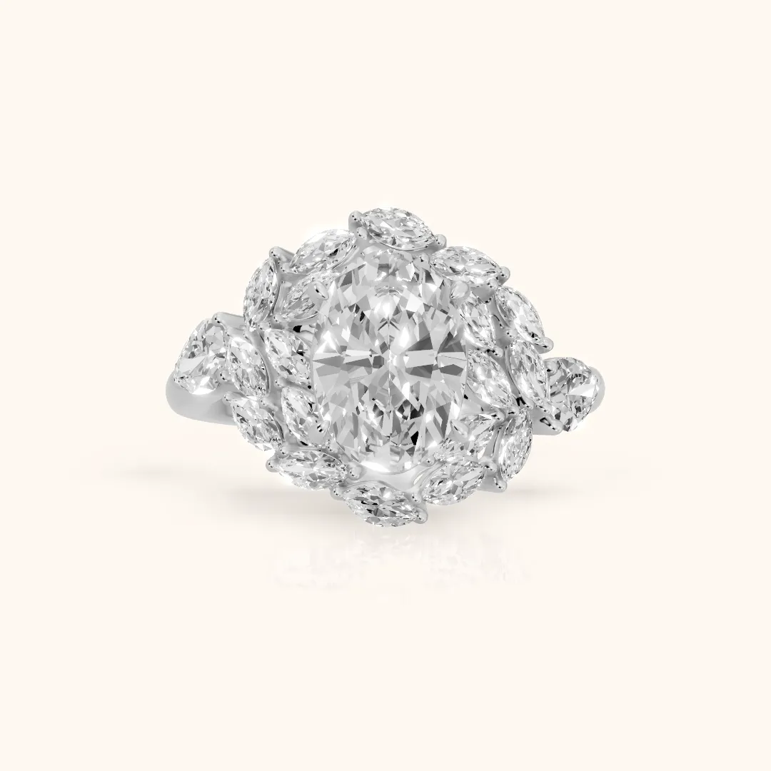 Liliana Leaf Cluster Oval Diamond Engagement Ring in Platinum — view 2