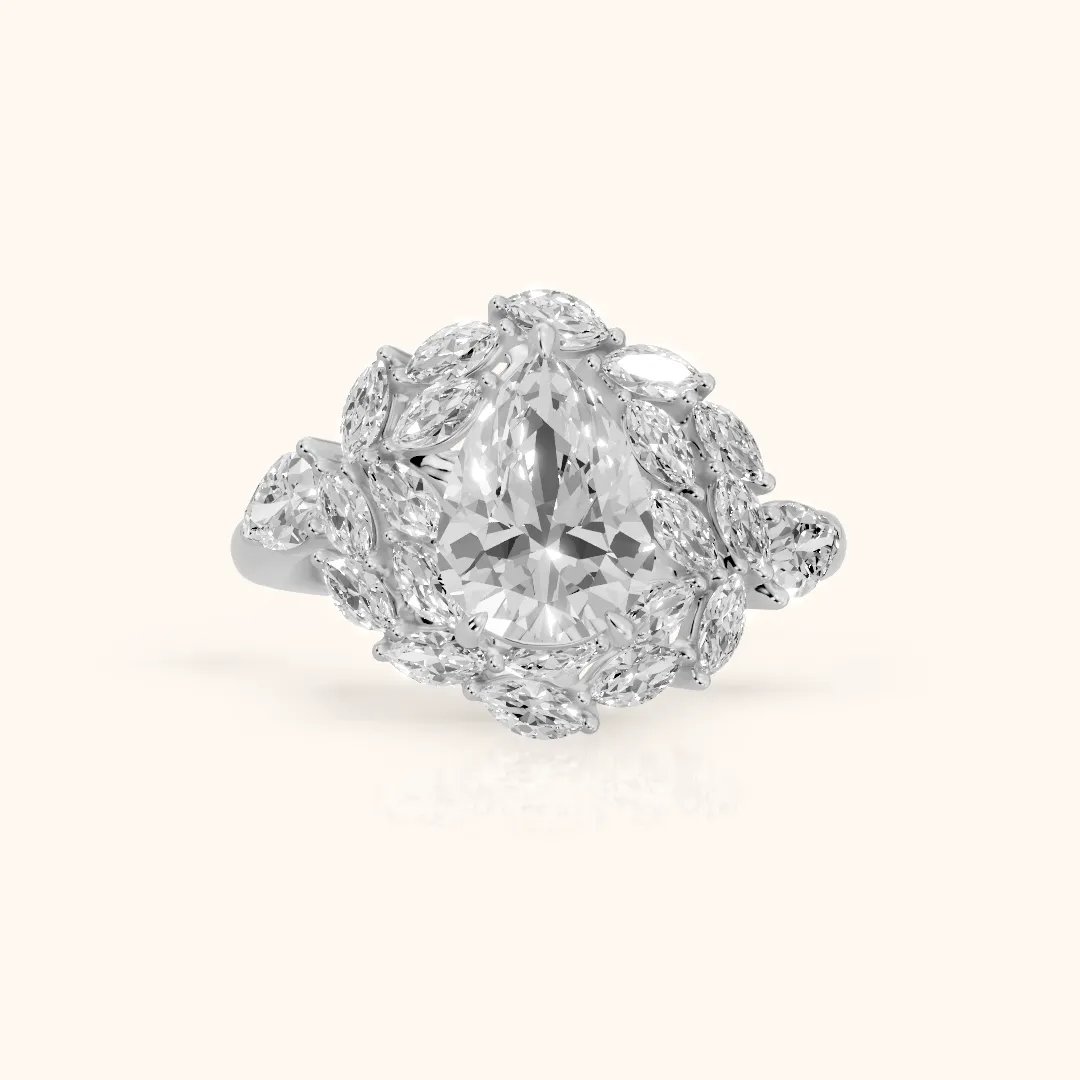 Liliana Leaf Cluster Pear Diamond Engagement Ring in Silver — view 2