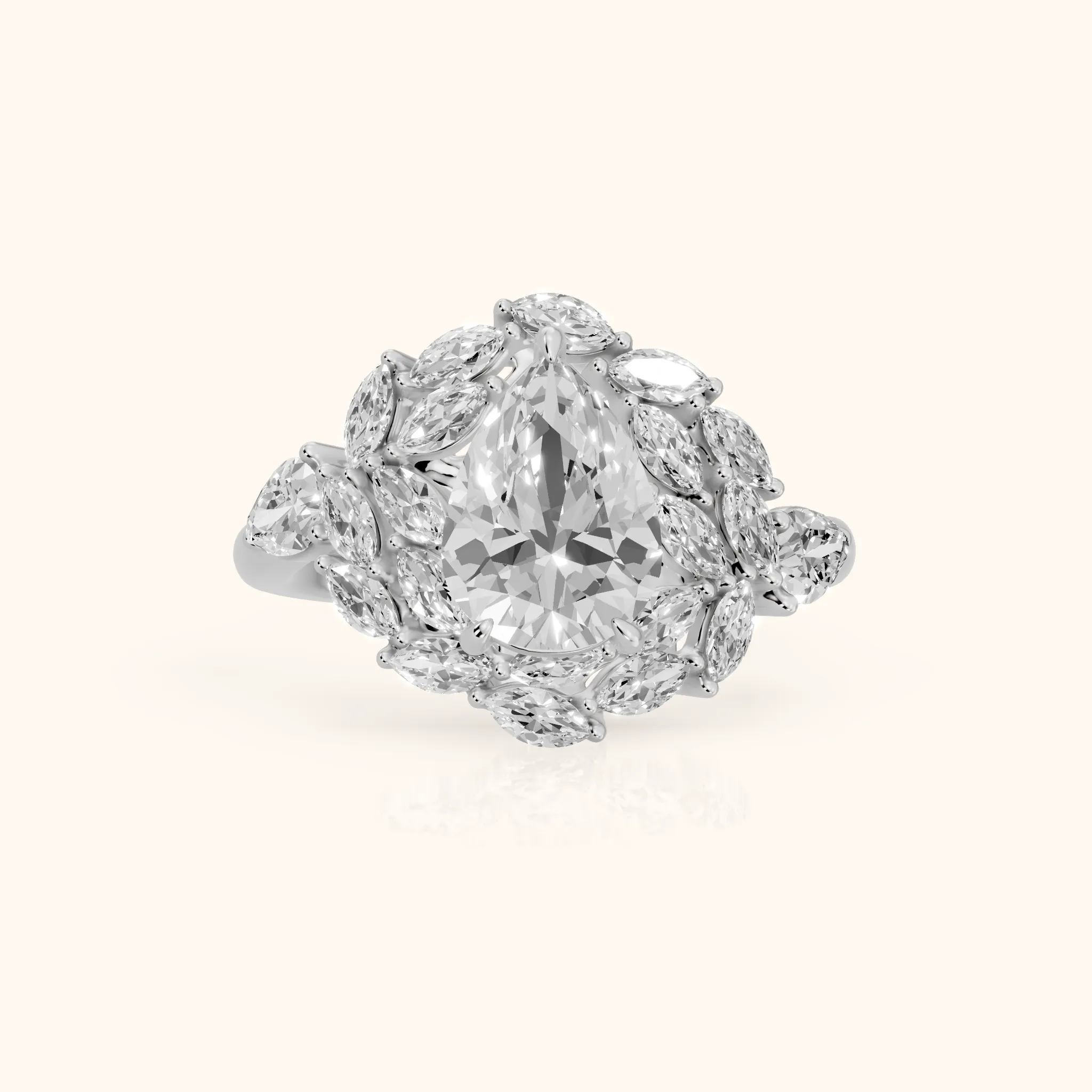 Liliana Leaf Cluster Pear Diamond Engagement Ring in Silver — view 1