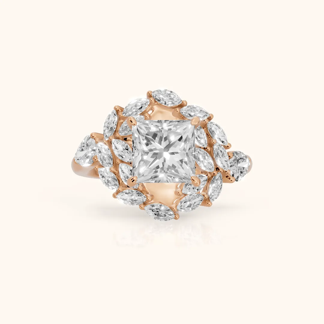 Liliana Leaf Cluster Princess Diamond Engagement Ring in Rose Gold — view 2