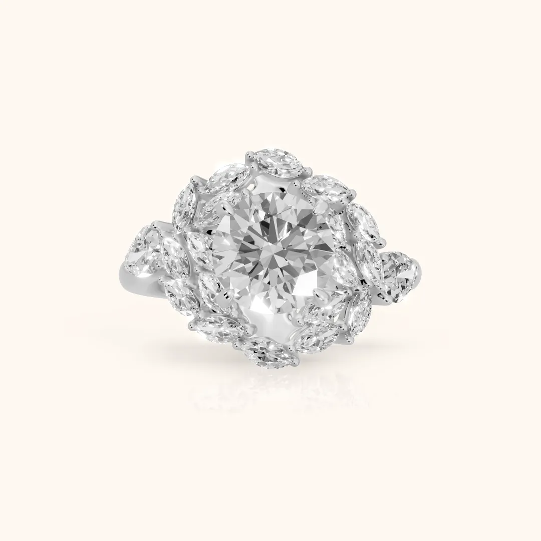 Liliana Leaf Cluster Round Diamond Engagement Ring in White Gold — view 2