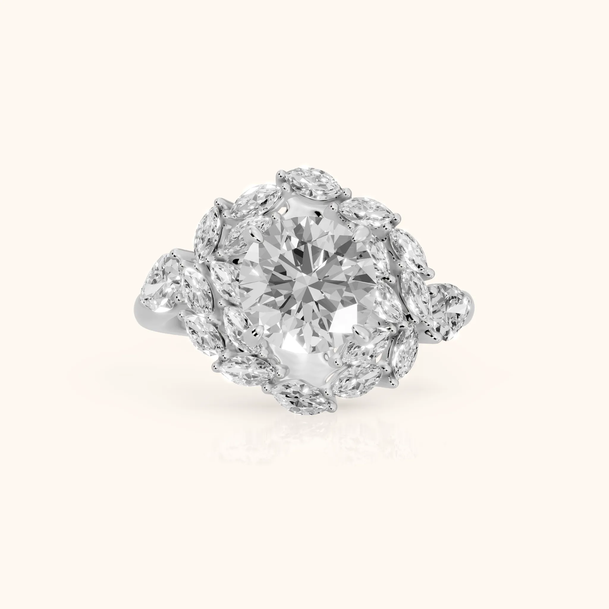 Liliana Leaf Cluster Round Diamond Engagement Ring in White Gold — view 1