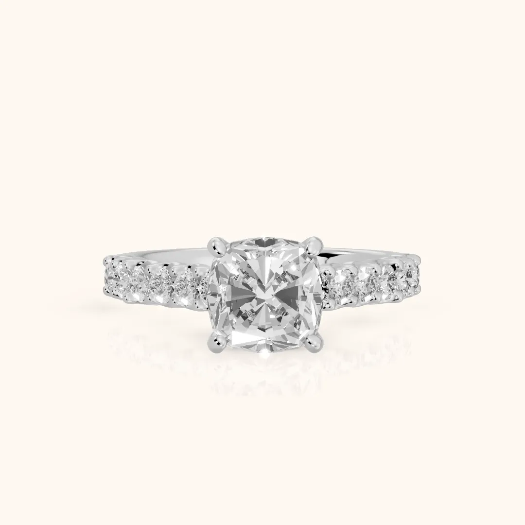 Marcella Cathedral Pavé Cushion Diamond Engagement Ring in Platinum — view 2