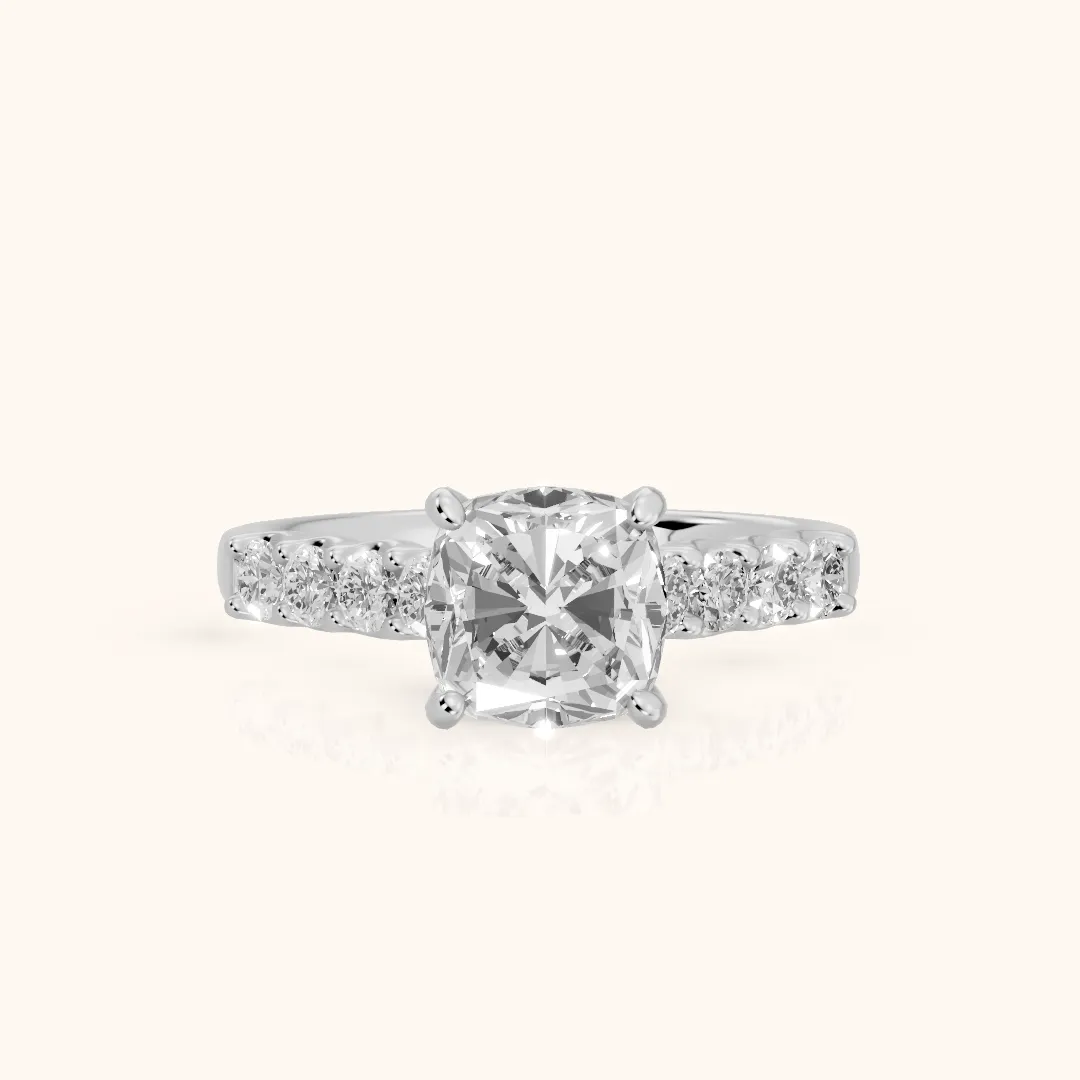 Emilia Pavé Cushion Diamond Engagement Ring in Silver — view 2