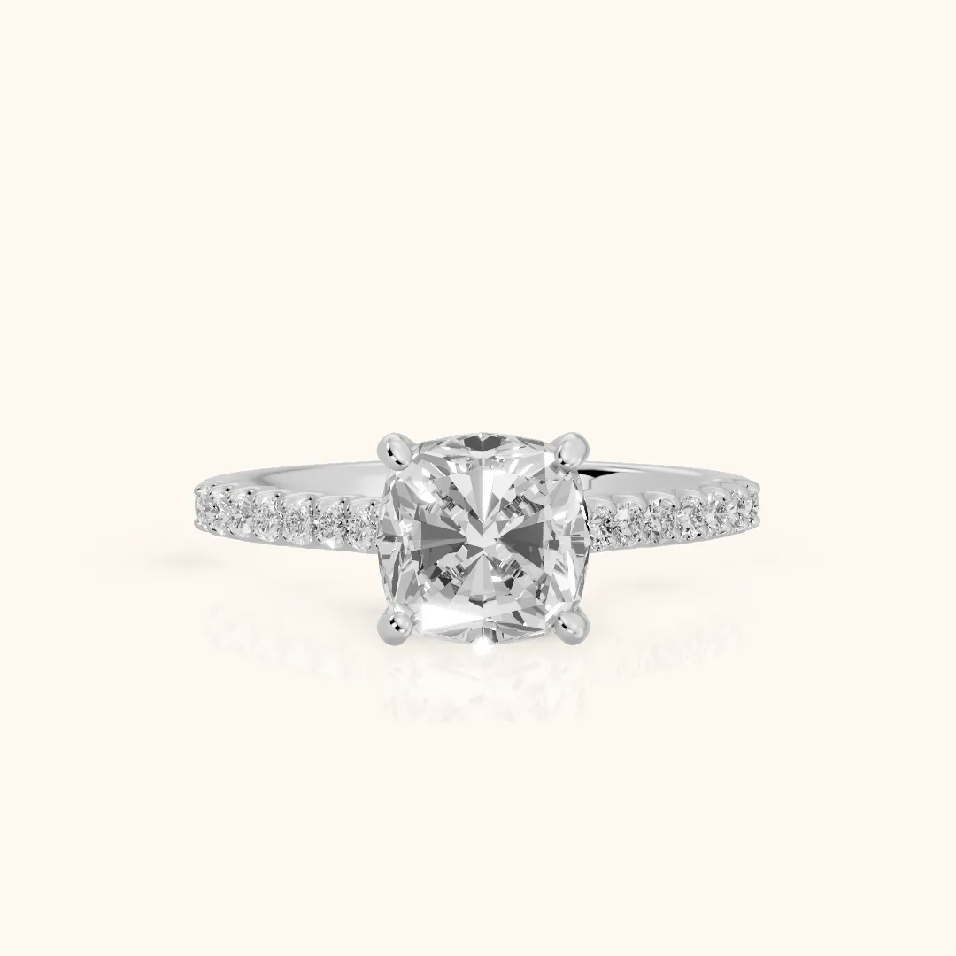 Octavia Cathedral Pavé Cushion Diamond Engagement Ring in White Gold — view 2