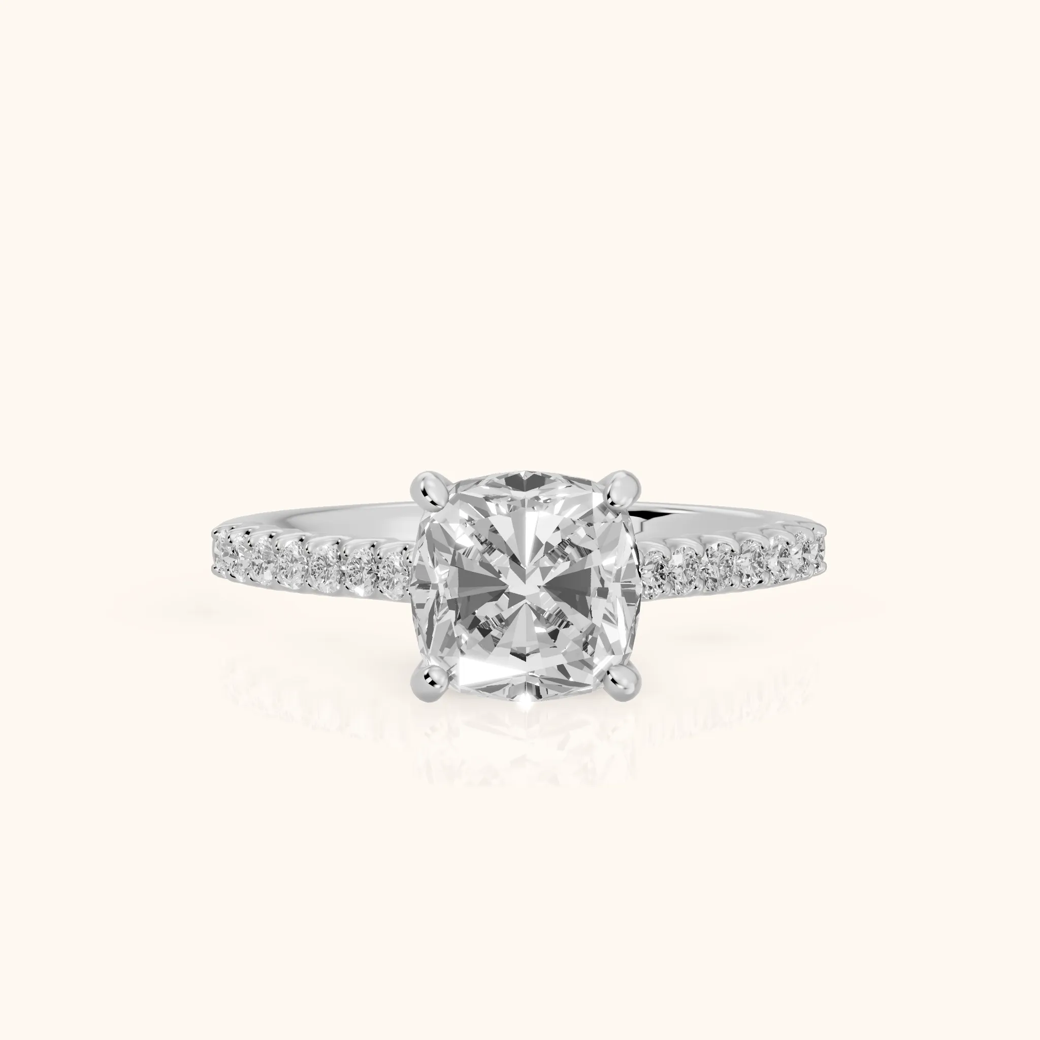Octavia Cathedral Pavé Cushion Diamond Engagement Ring in White Gold — view 1
