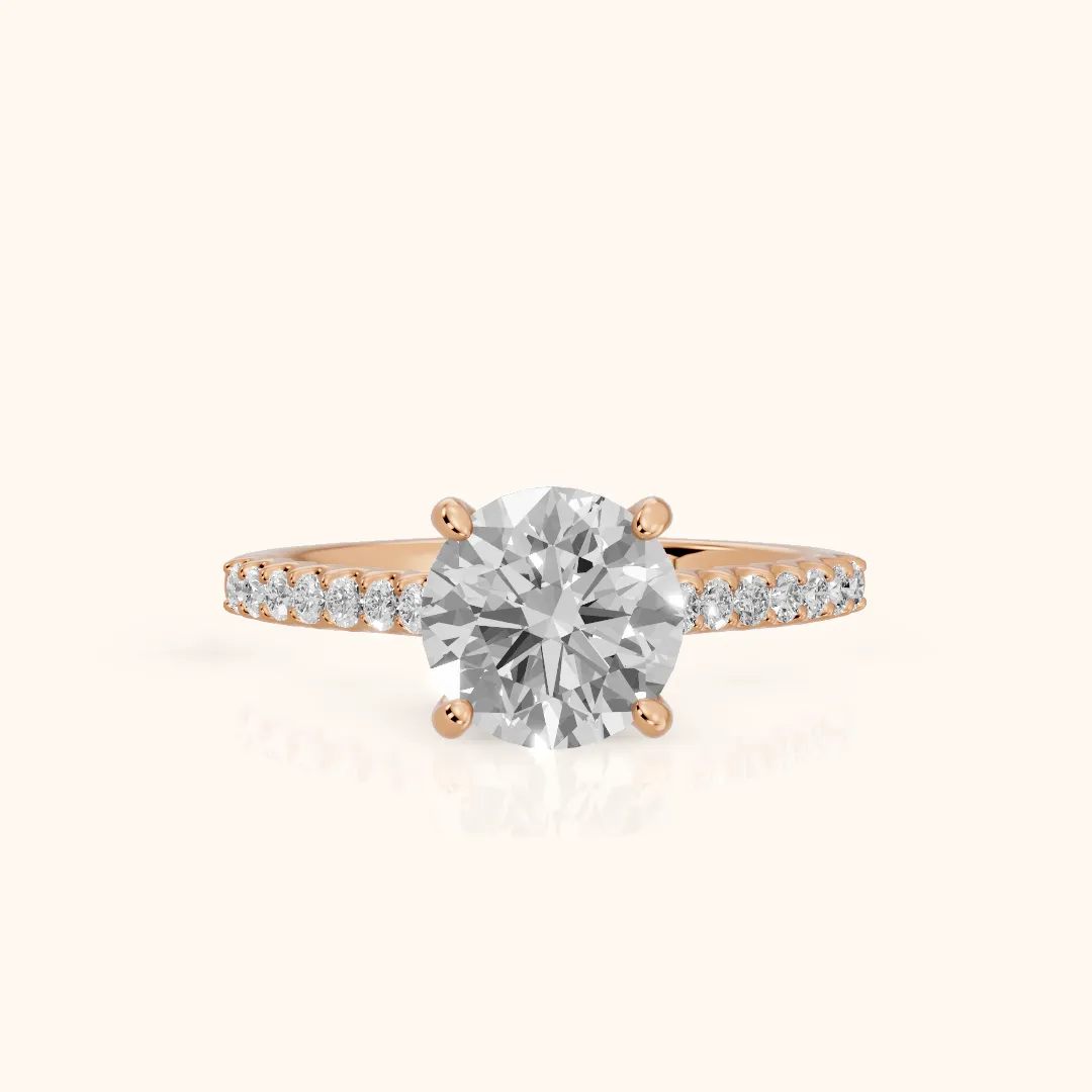 Octavia Cathedral Pavé Round Diamond Engagement Ring in Rose Gold — view 2