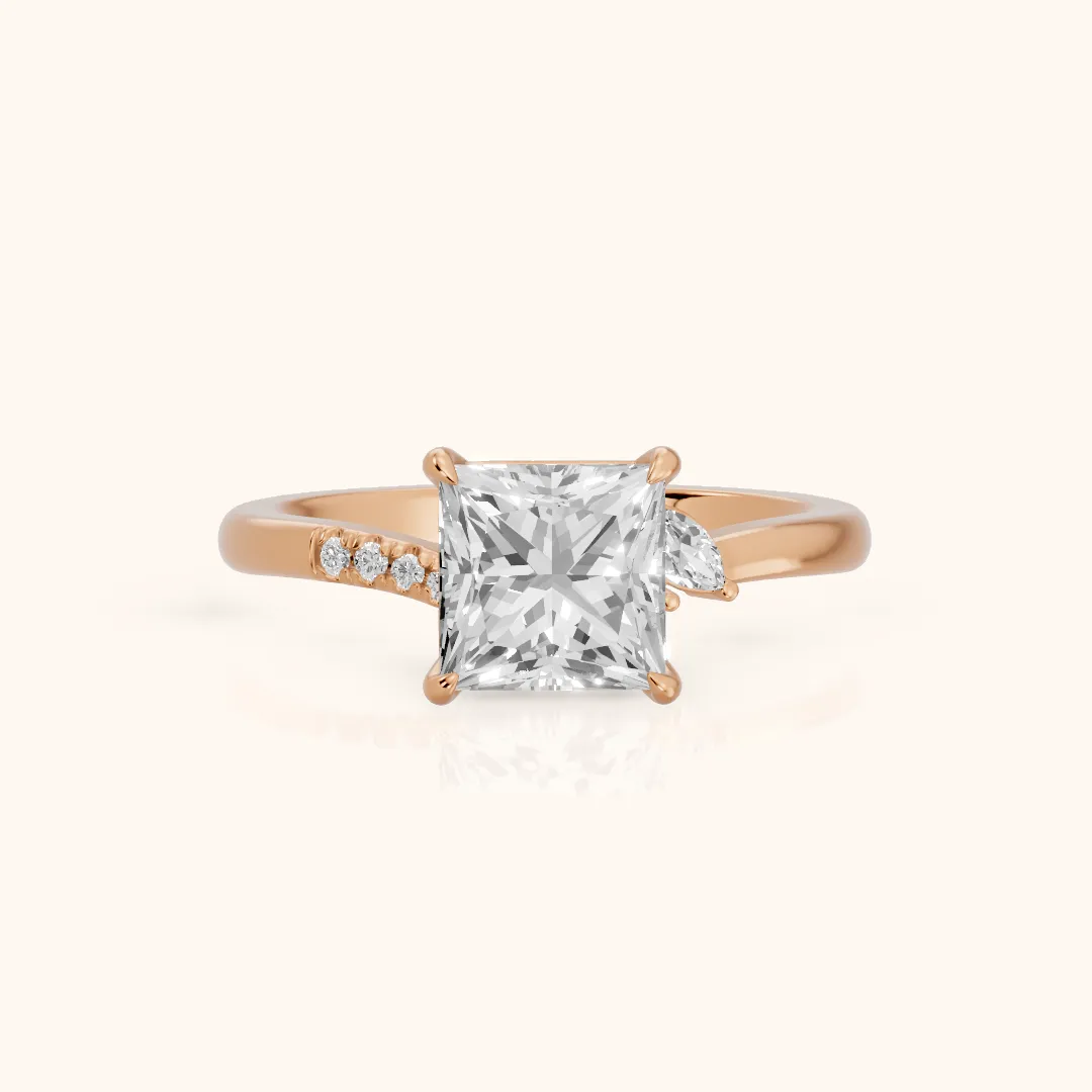 Nicoletta Bypass Pavé Princess Diamond Engagement Ring in Rose Gold — view 2