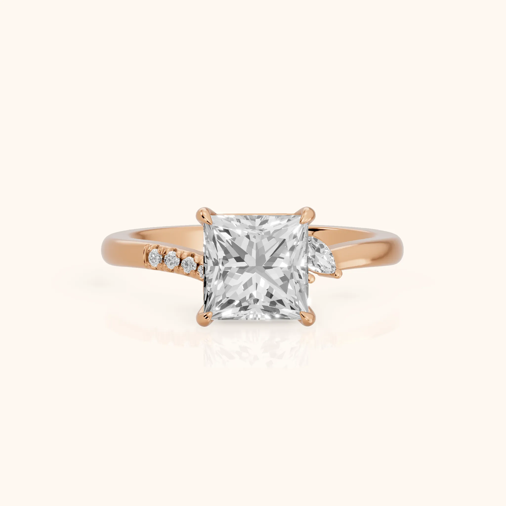 Nicoletta Bypass Pavé Princess Diamond Engagement Ring in Rose Gold — view 1