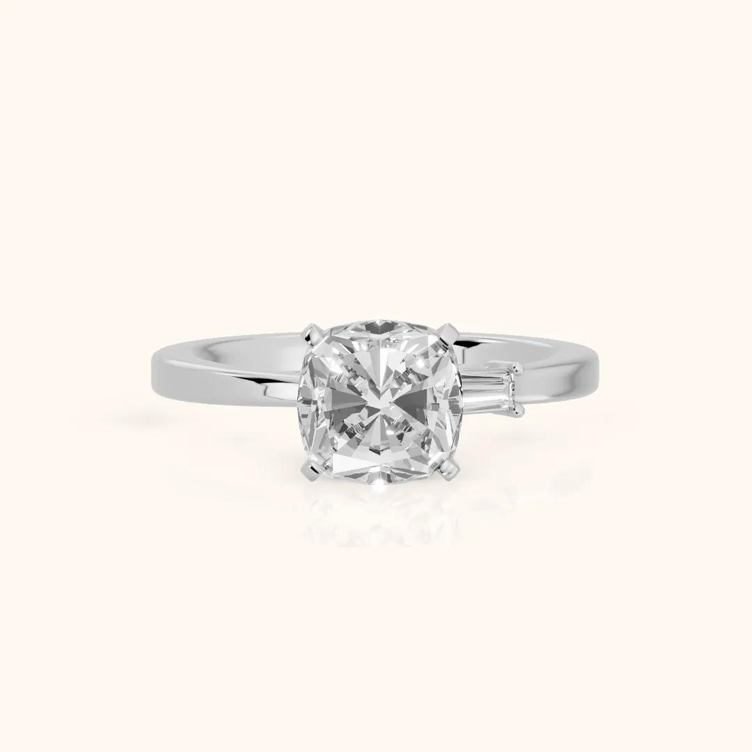 Donatella Baguette Cushion Diamond Engagement Ring in Platinum — view 2