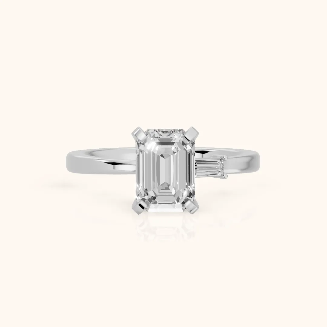 Donatella Baguette Emerald Diamond Engagement Ring in White Gold — view 2