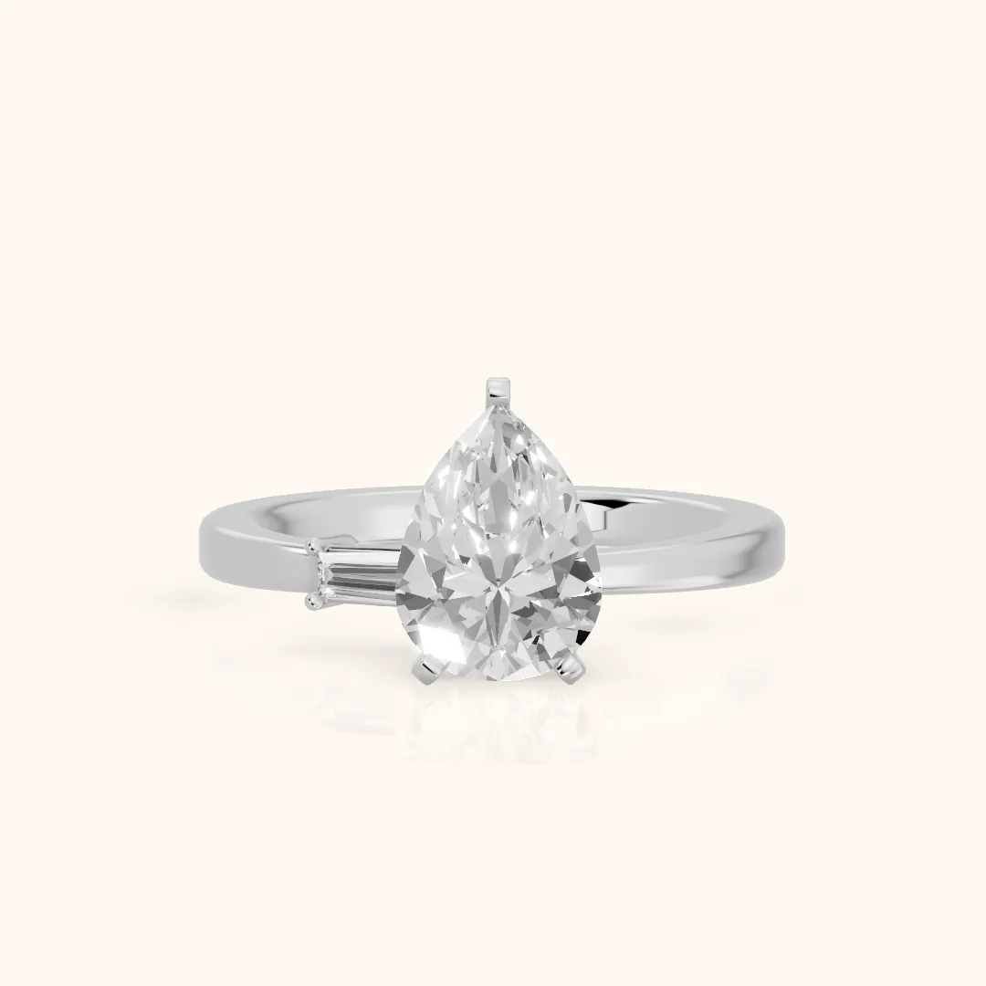 Donatella Baguette Pear Diamond Engagement Ring in Silver — view 2