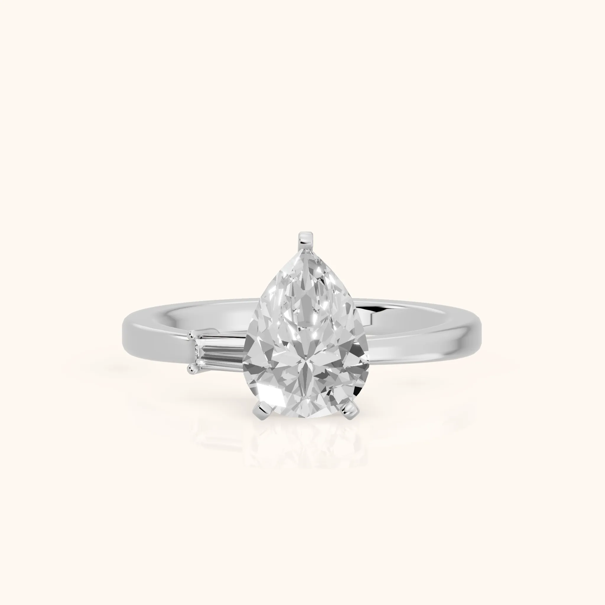 Donatella Baguette Pear Diamond Engagement Ring in Silver — view 1