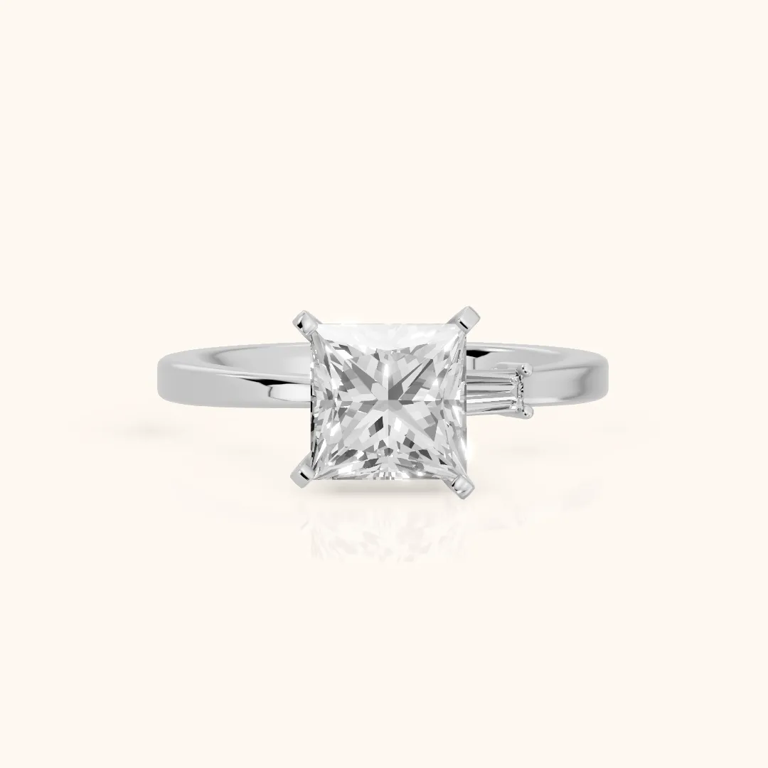 Donatella Baguette Princess Diamond Engagement Ring in White Gold — view 2