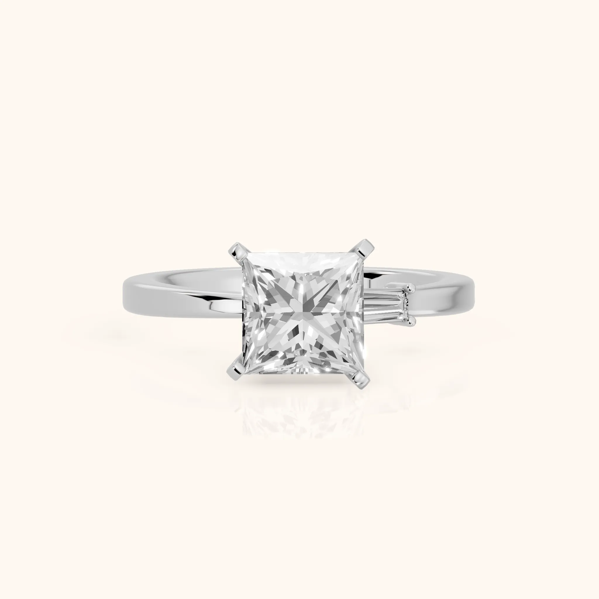 Donatella Baguette Princess Diamond Engagement Ring in White Gold — view 1