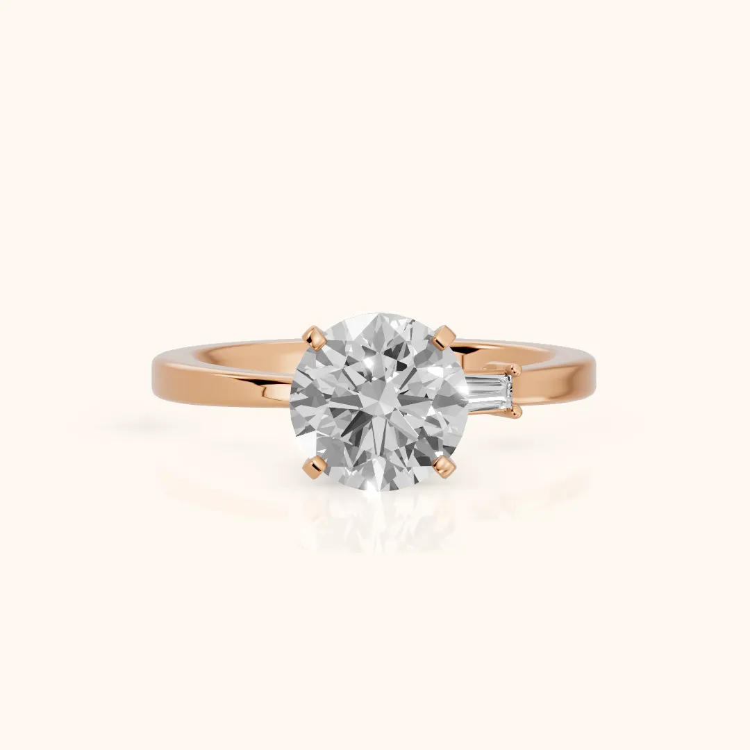 Donatella Baguette Round Diamond Engagement Ring in Rose Gold — view 2