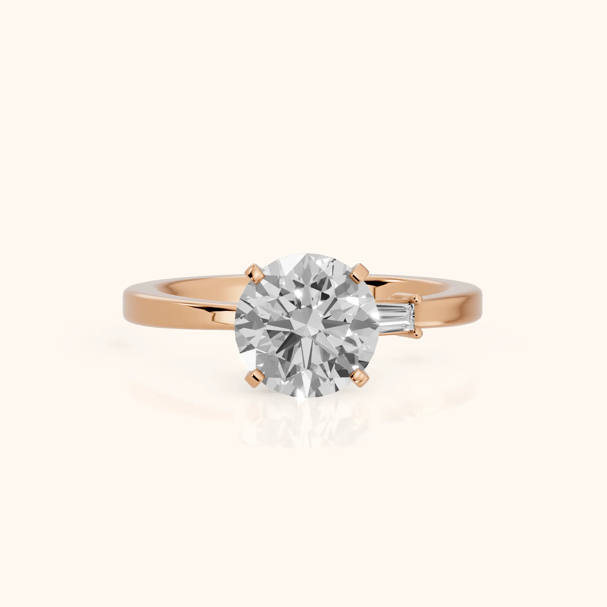 Donatella Baguette Round Diamond Engagement Ring in Rose Gold — view 1