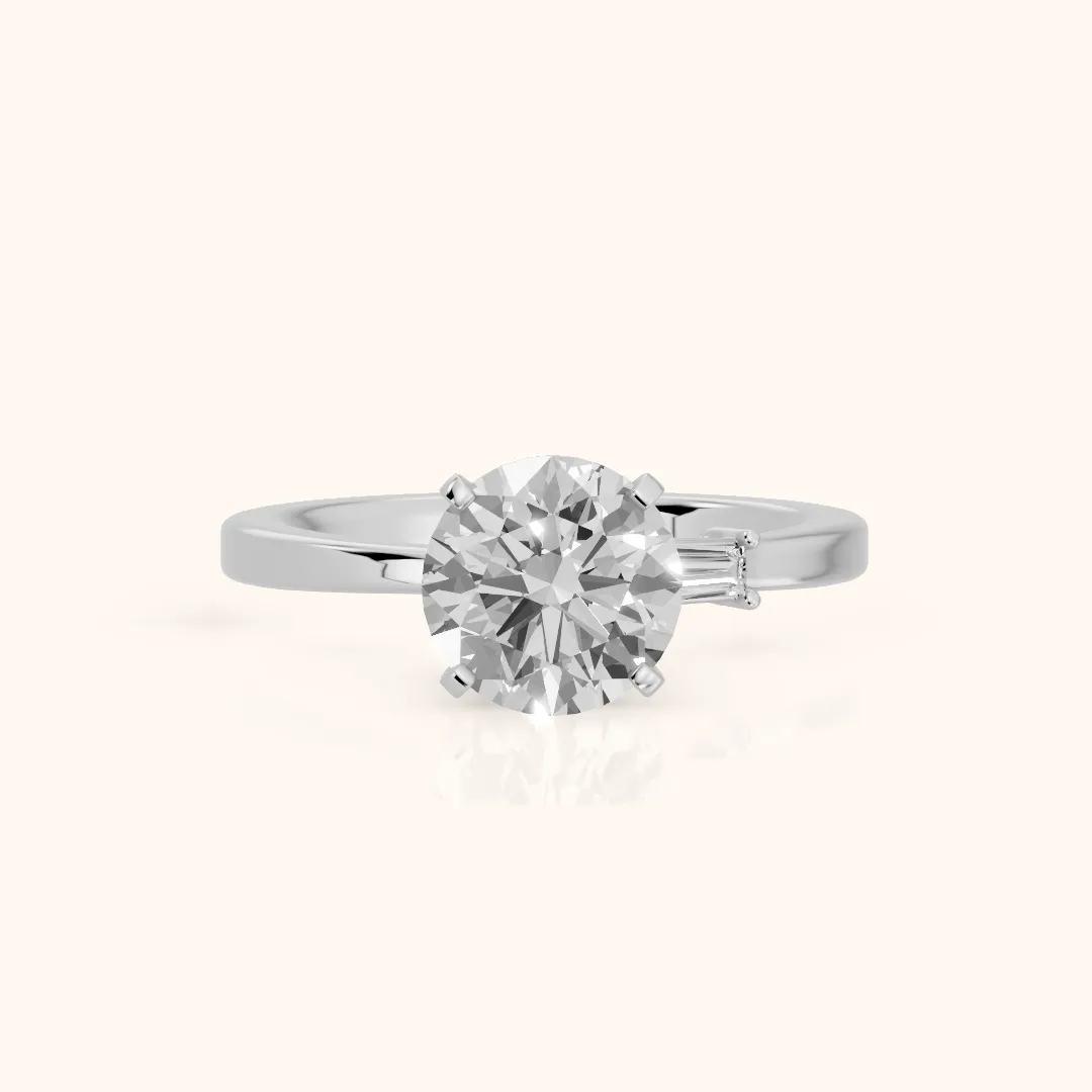 Donatella Baguette Round Diamond Engagement Ring in Platinum — view 2