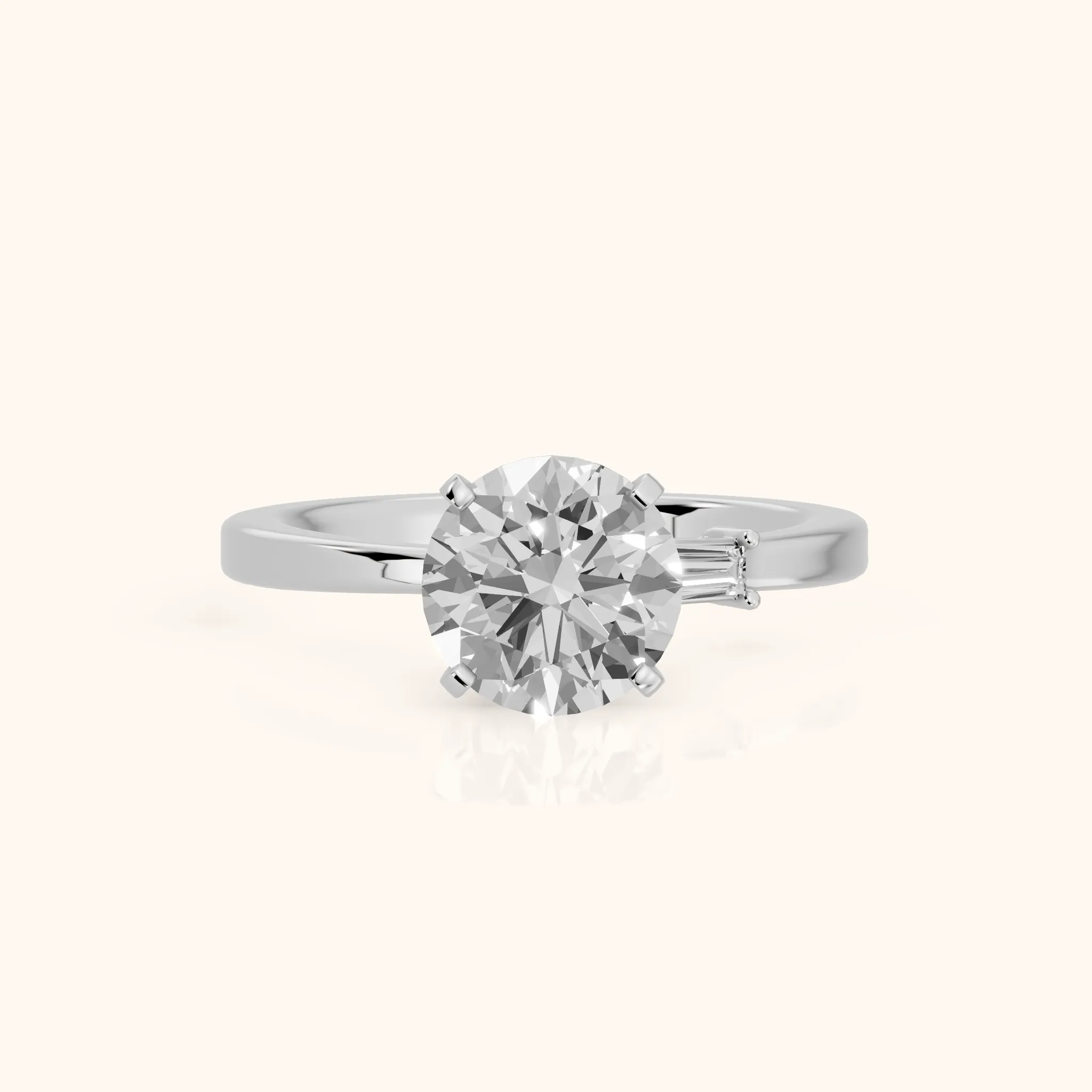 Donatella Baguette Round Diamond Engagement Ring in Platinum — view 1