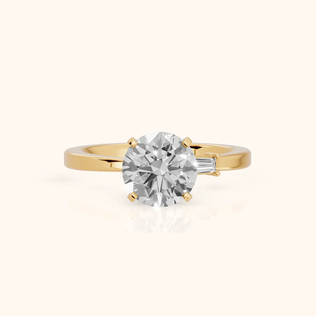 Donatella Baguette Round Diamond Engagement Ring in Yellow Gold — view 2