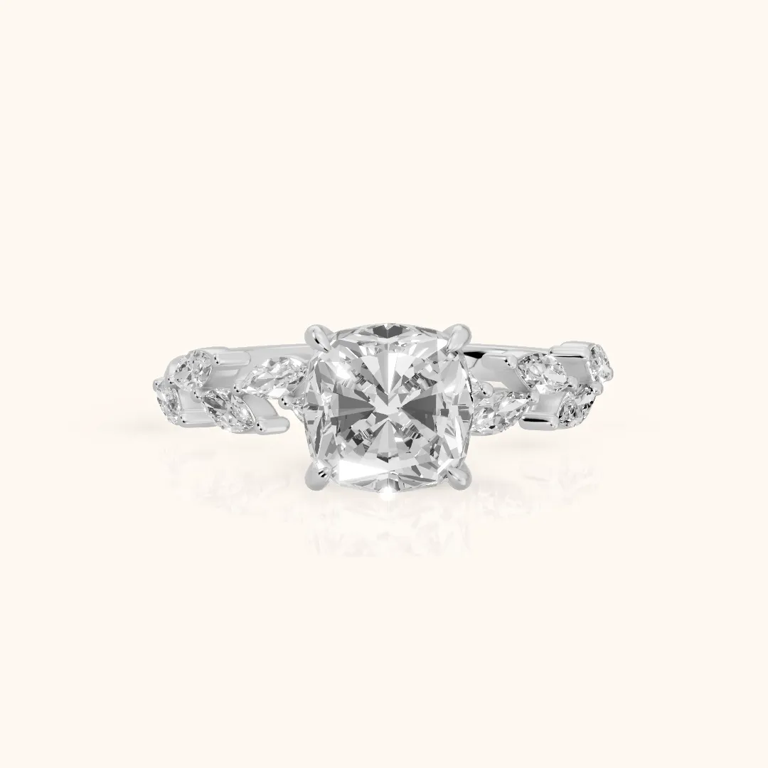Mirella Laurel Cushion Diamond Engagement Ring in Platinum — view 2