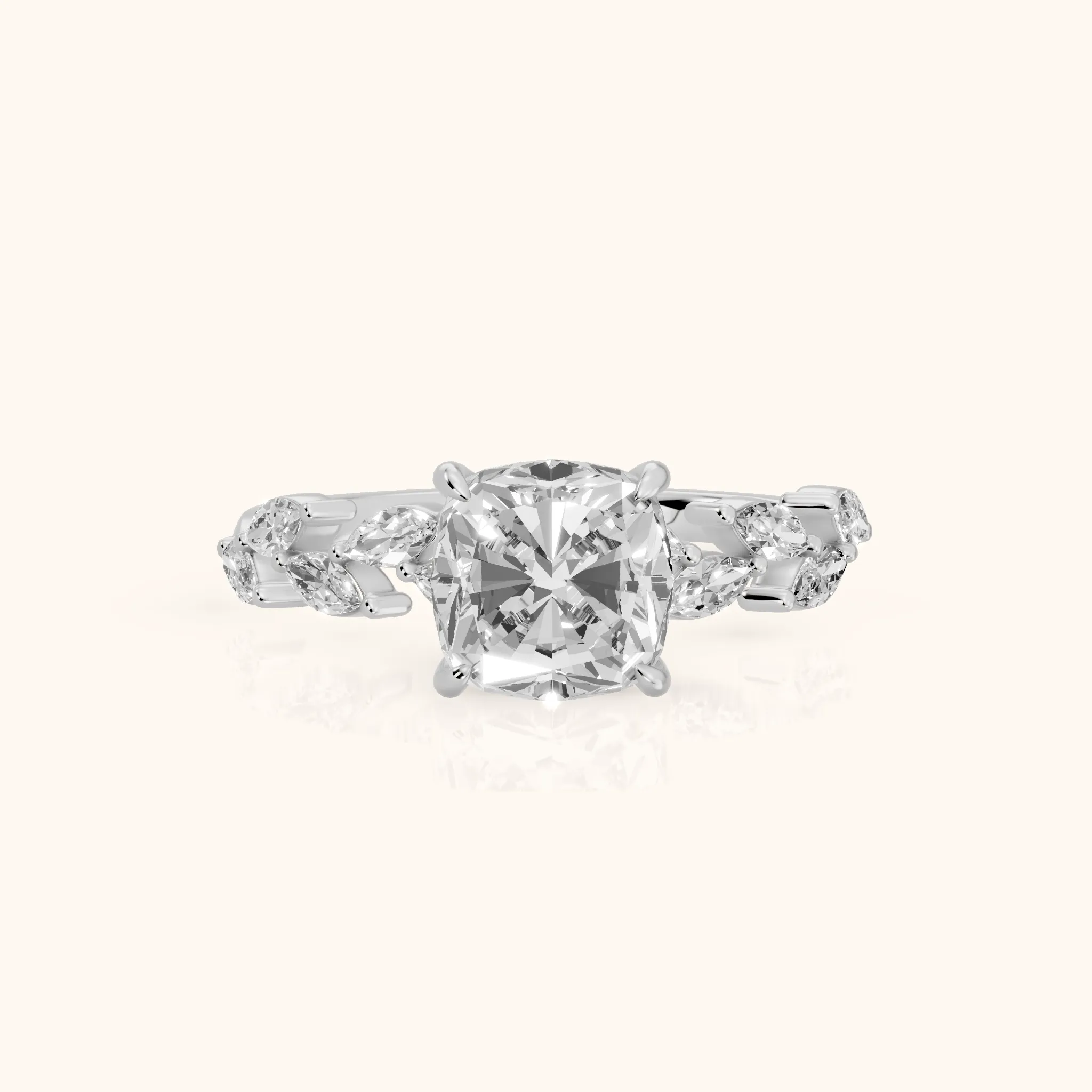 Mirella Laurel Cushion Diamond Engagement Ring in Platinum — view 1