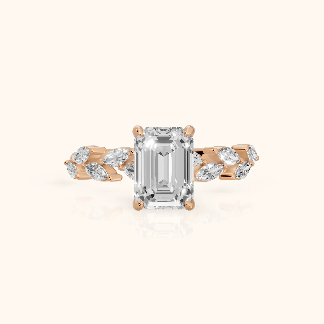Mirella Laurel Emerald Diamond Engagement Ring in Rose Gold — view 2