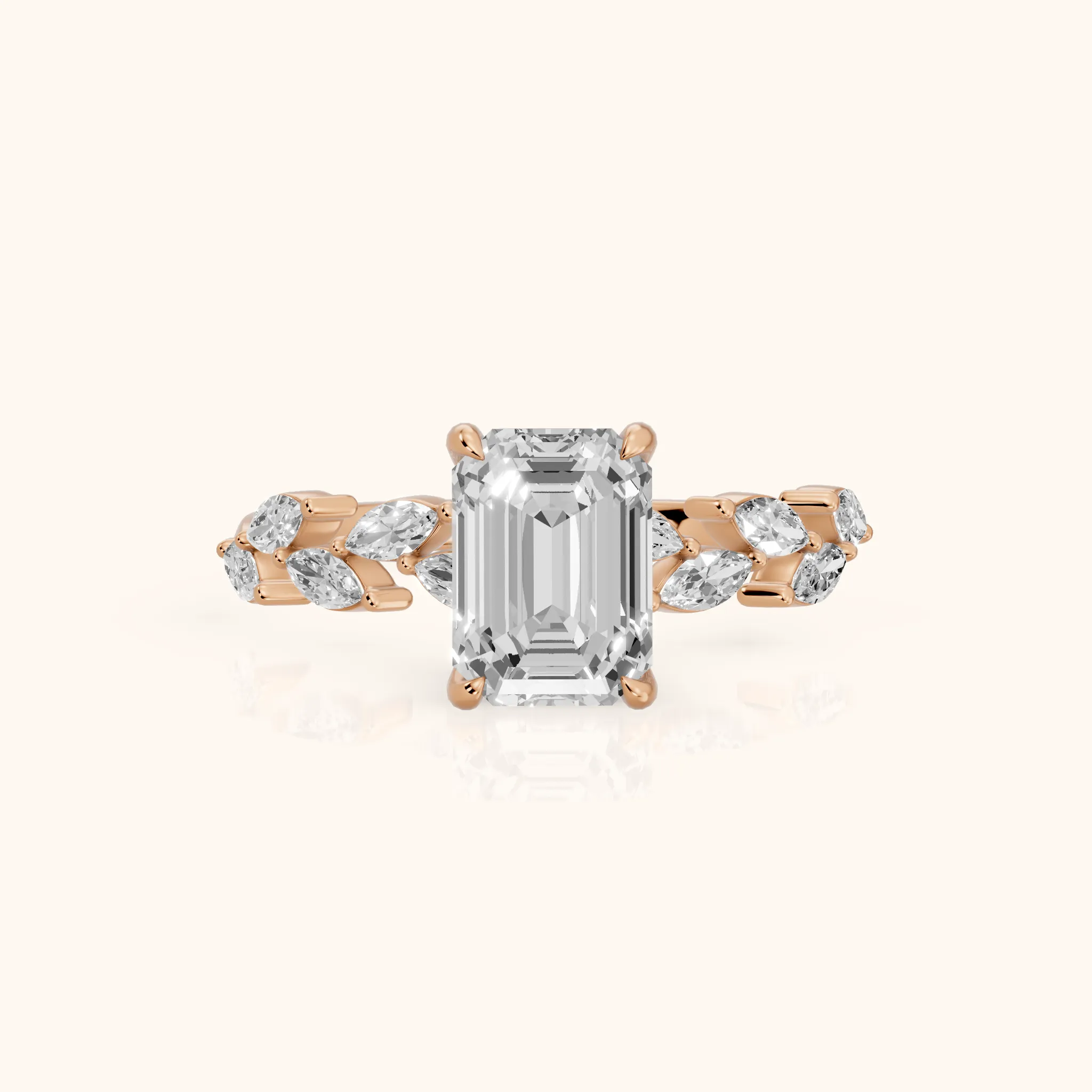 Mirella Laurel Emerald Diamond Engagement Ring in Rose Gold — view 1