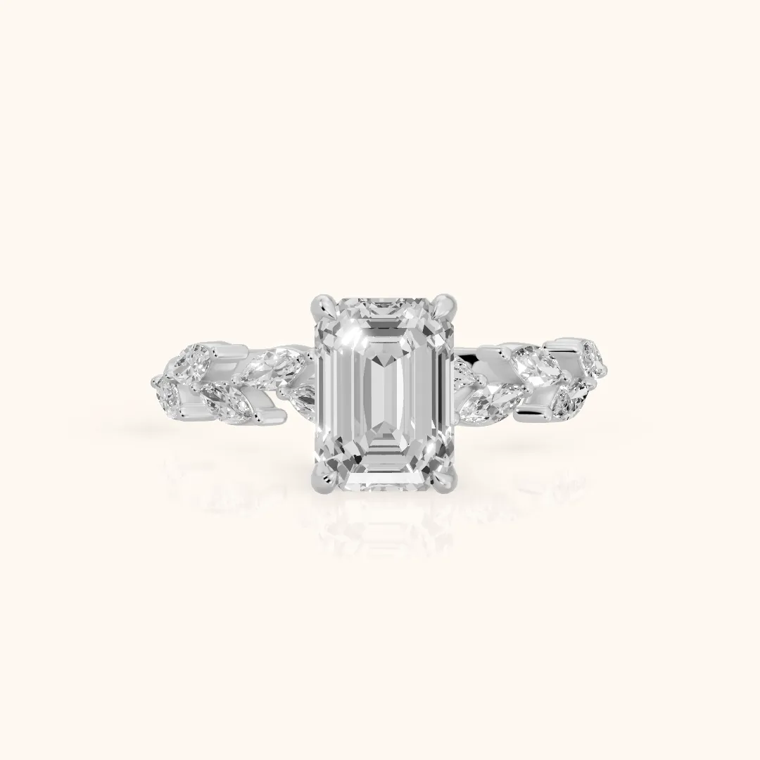 Mirella Laurel Emerald Diamond Engagement Ring in Silver — view 2