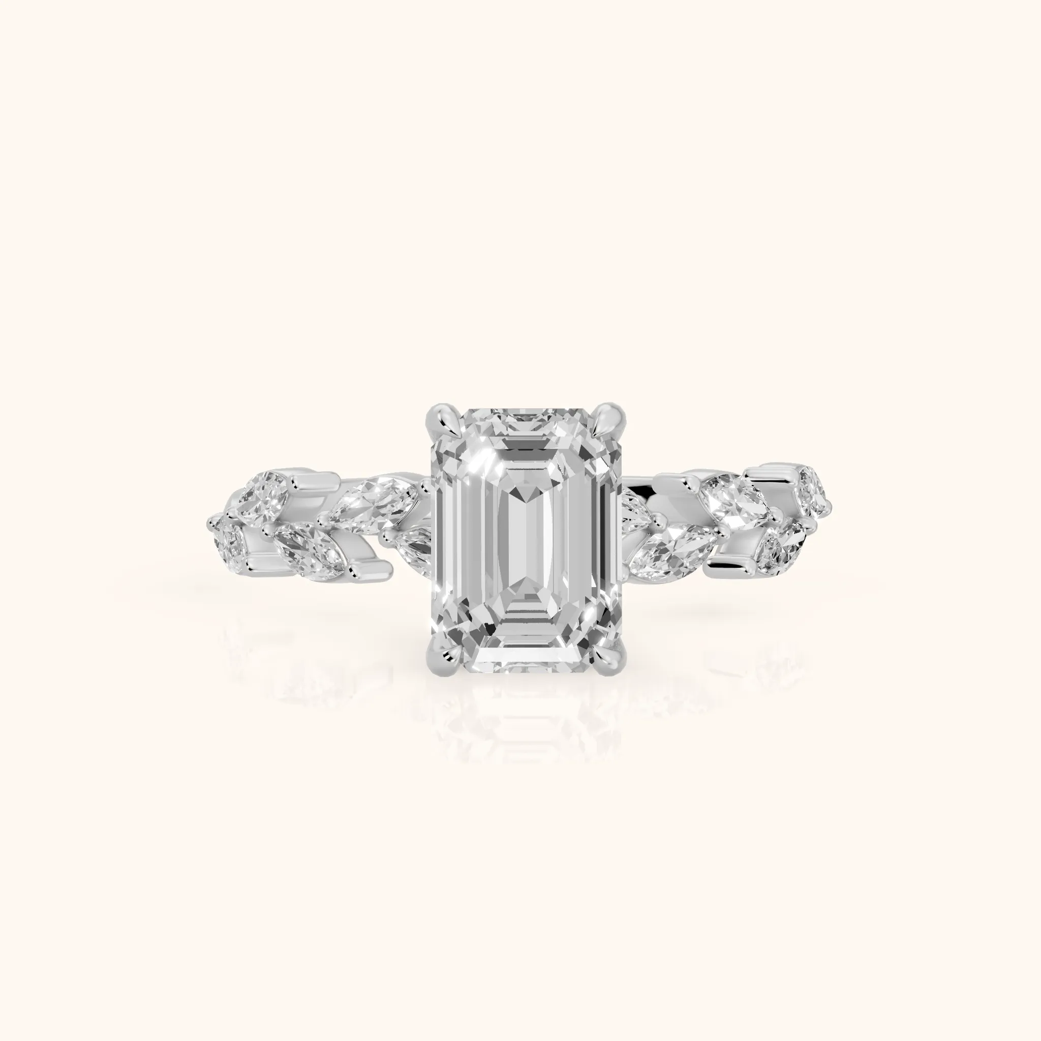 Mirella Laurel Emerald Diamond Engagement Ring in Silver — view 1