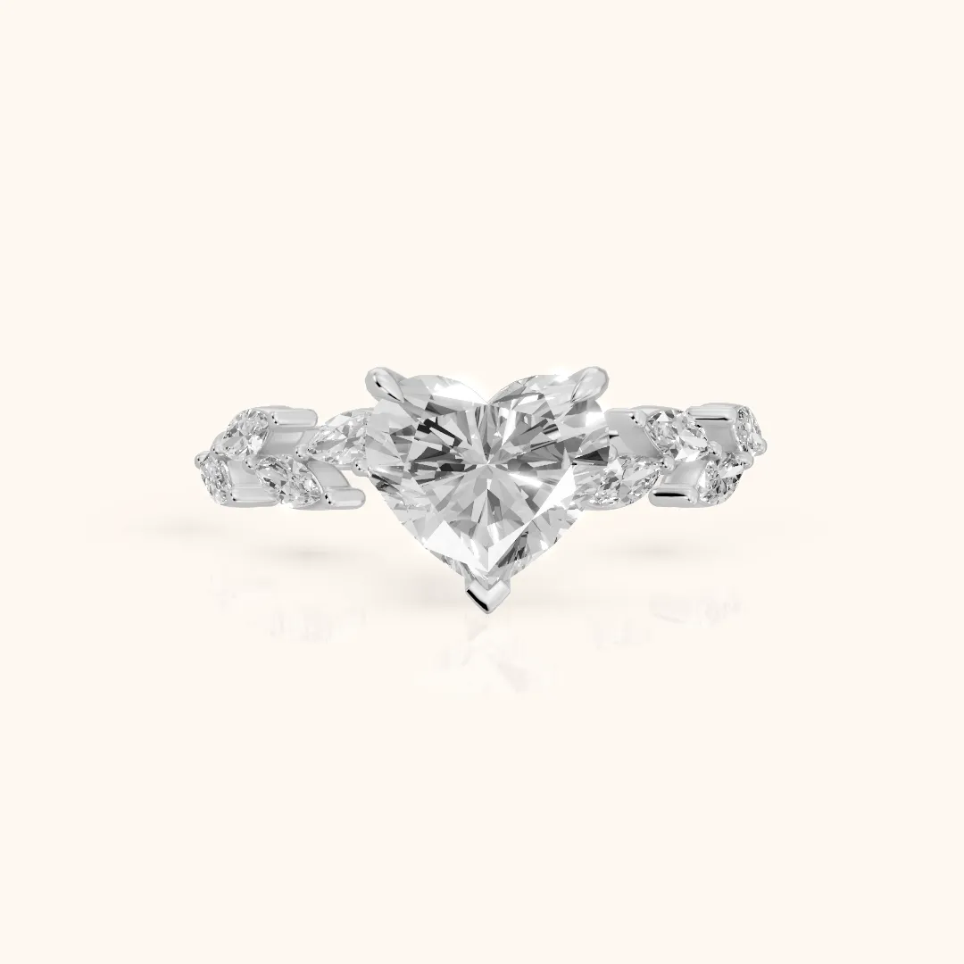 Mirella Laurel Heart Diamond Engagement Ring in Silver — view 2